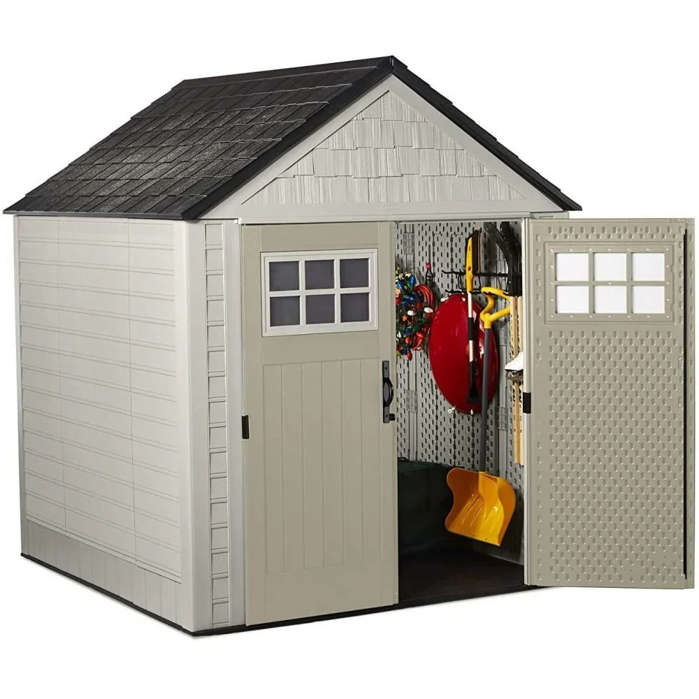 Rubbermaid Resin Outdoor Garden Storage Shed 7 x 7 ft, Sand - With Windows And Utility Hooks - Image 5 Rubbermaid Resin Outdoor Garden Storage Shed 7 x 7 ft, Sand - With Windows And Utility Hooks - Image 5