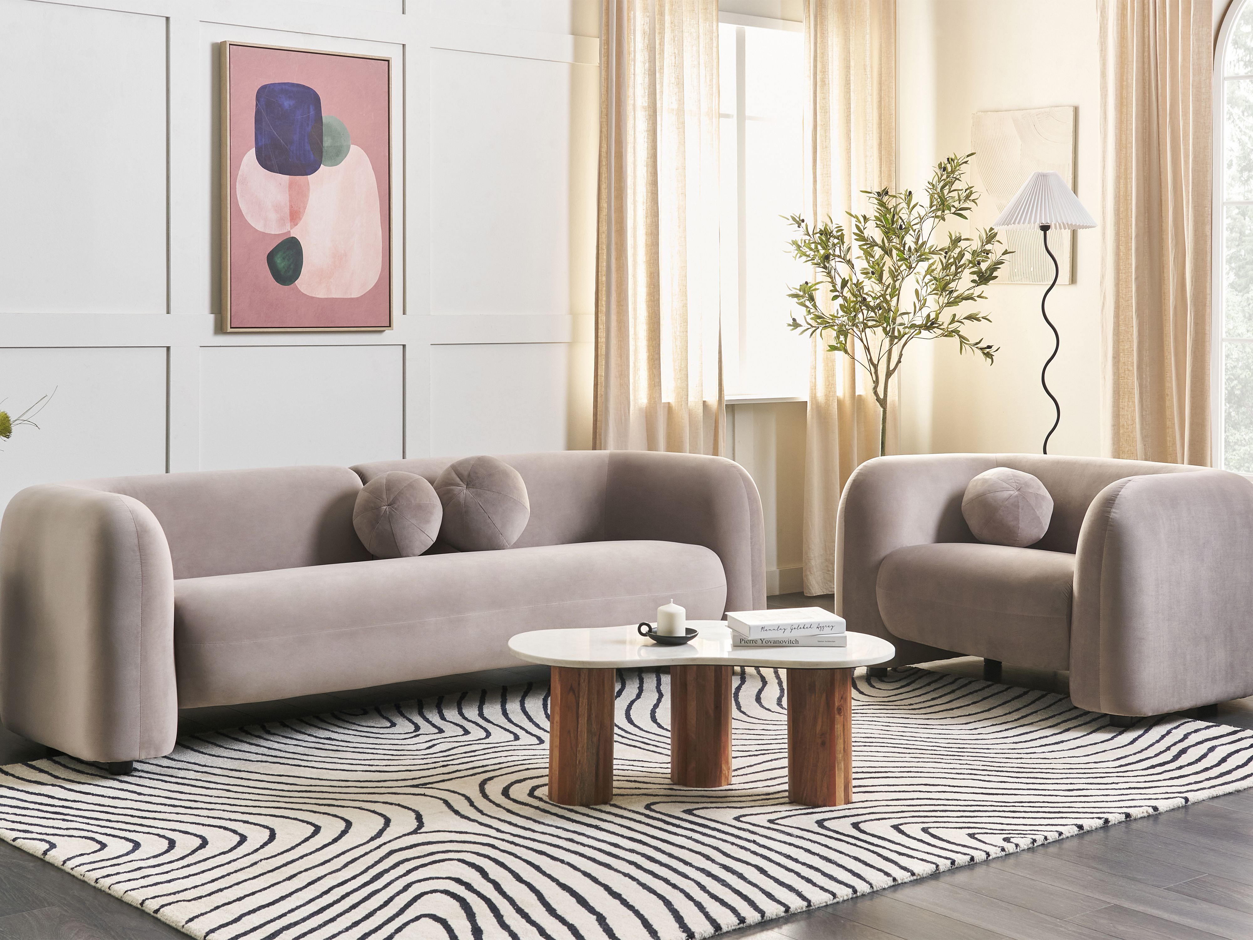 Living Room Set 4 Seater LEIREN Velvet Taupe