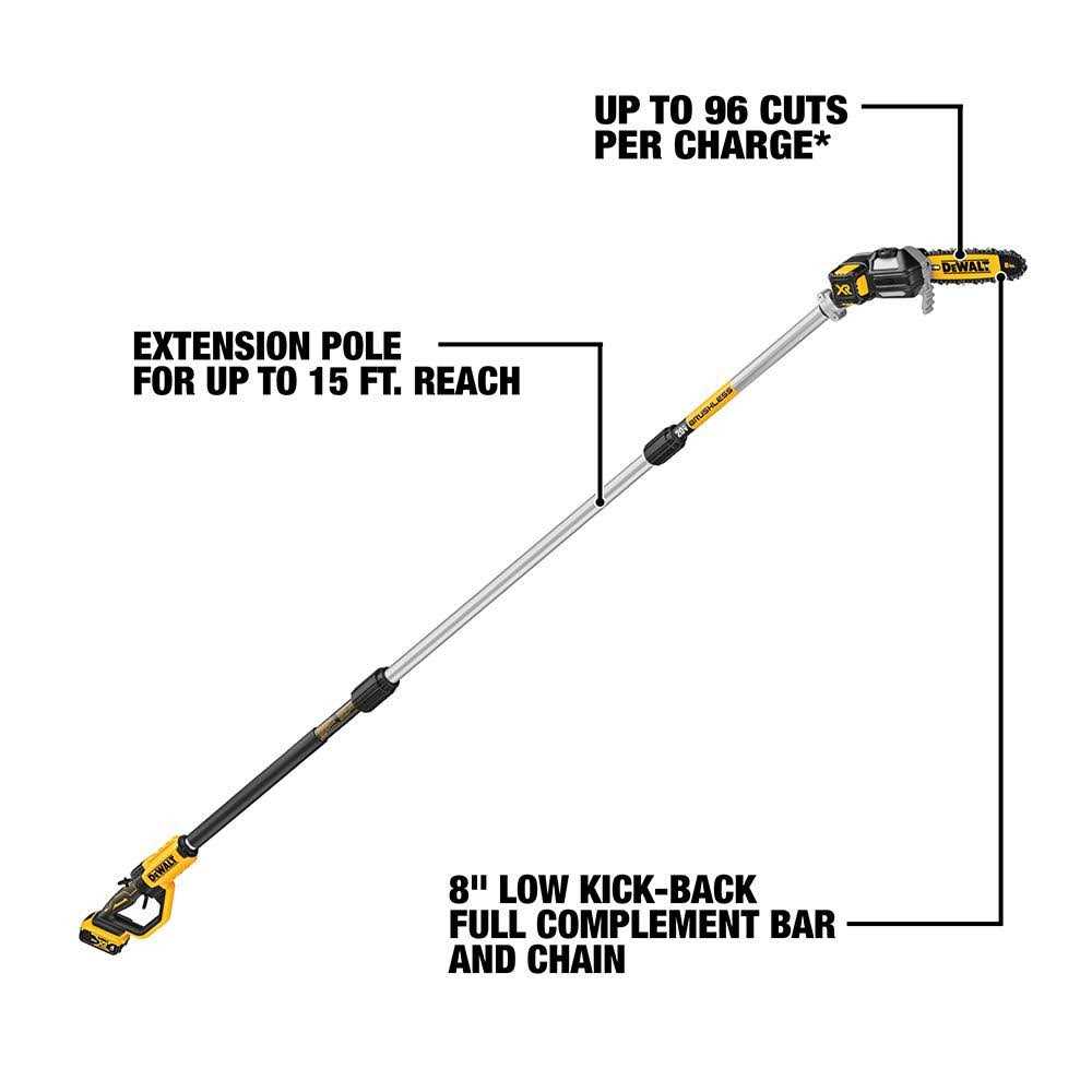 DEWALT 20V Max XR Brushless Cordless Pole Saw - 8 in Bar And Chain - Image 2 DEWALT 20V Max XR Brushless Cordless Pole Saw - 8 in Bar And Chain - Image 2
