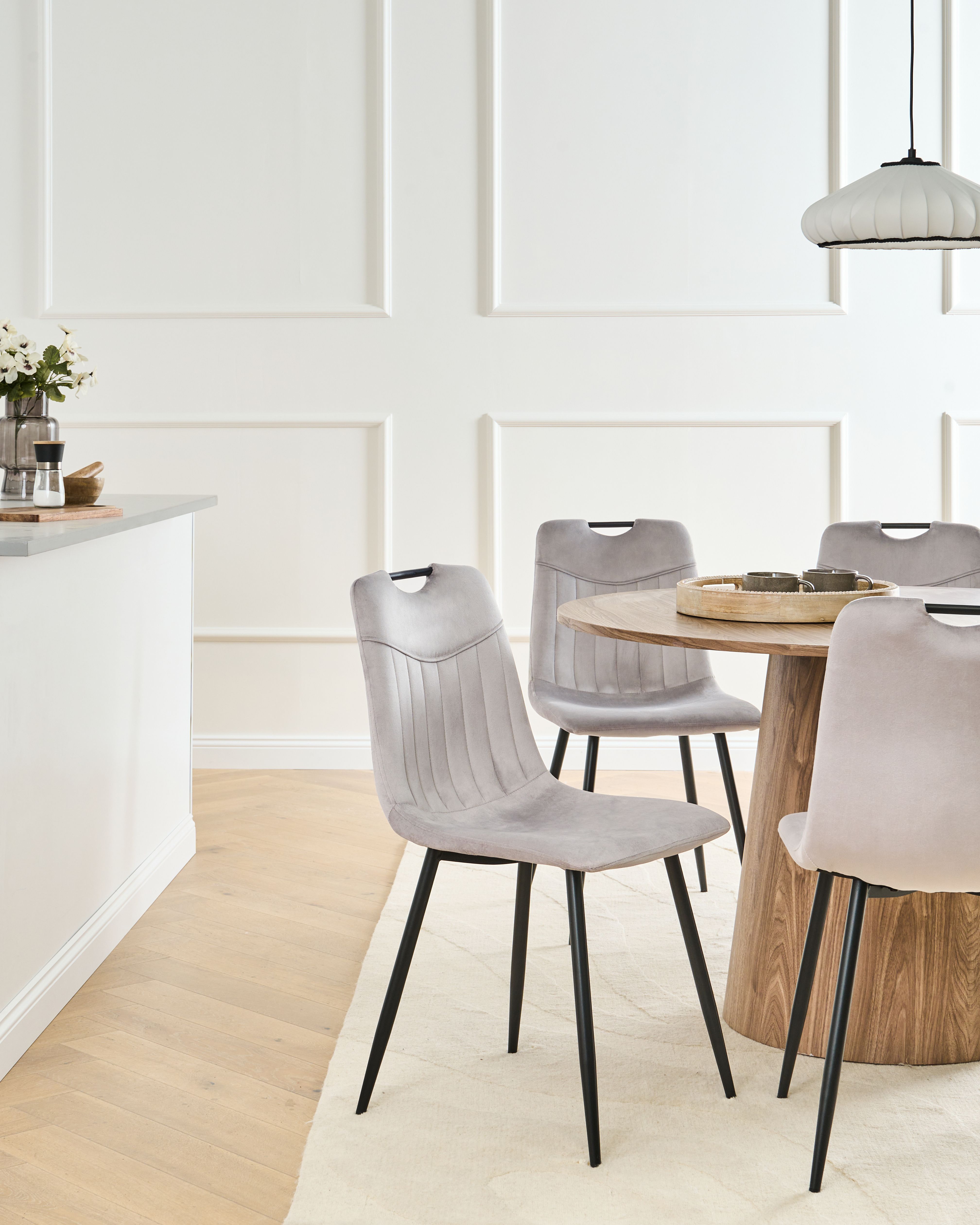 Set of 4 Dining Chairs ARGYLE Velvet Light Grey