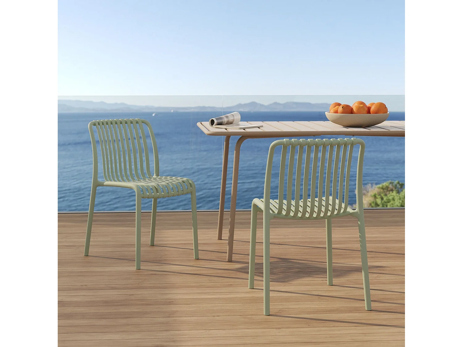 Lot de 2 chaises de jardin empilables en plastique vert pastel - Duli