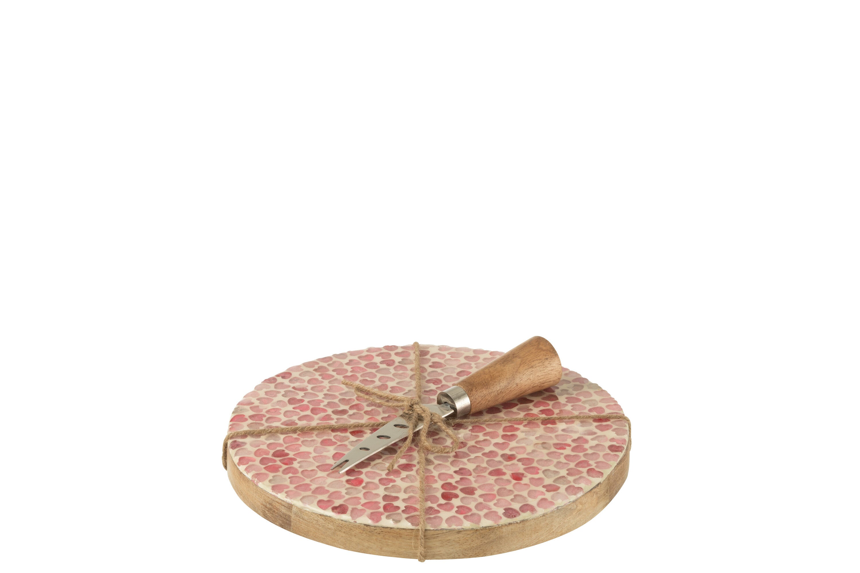 J-Line kaasplank + mes Rond Mozaiek - hout - roze