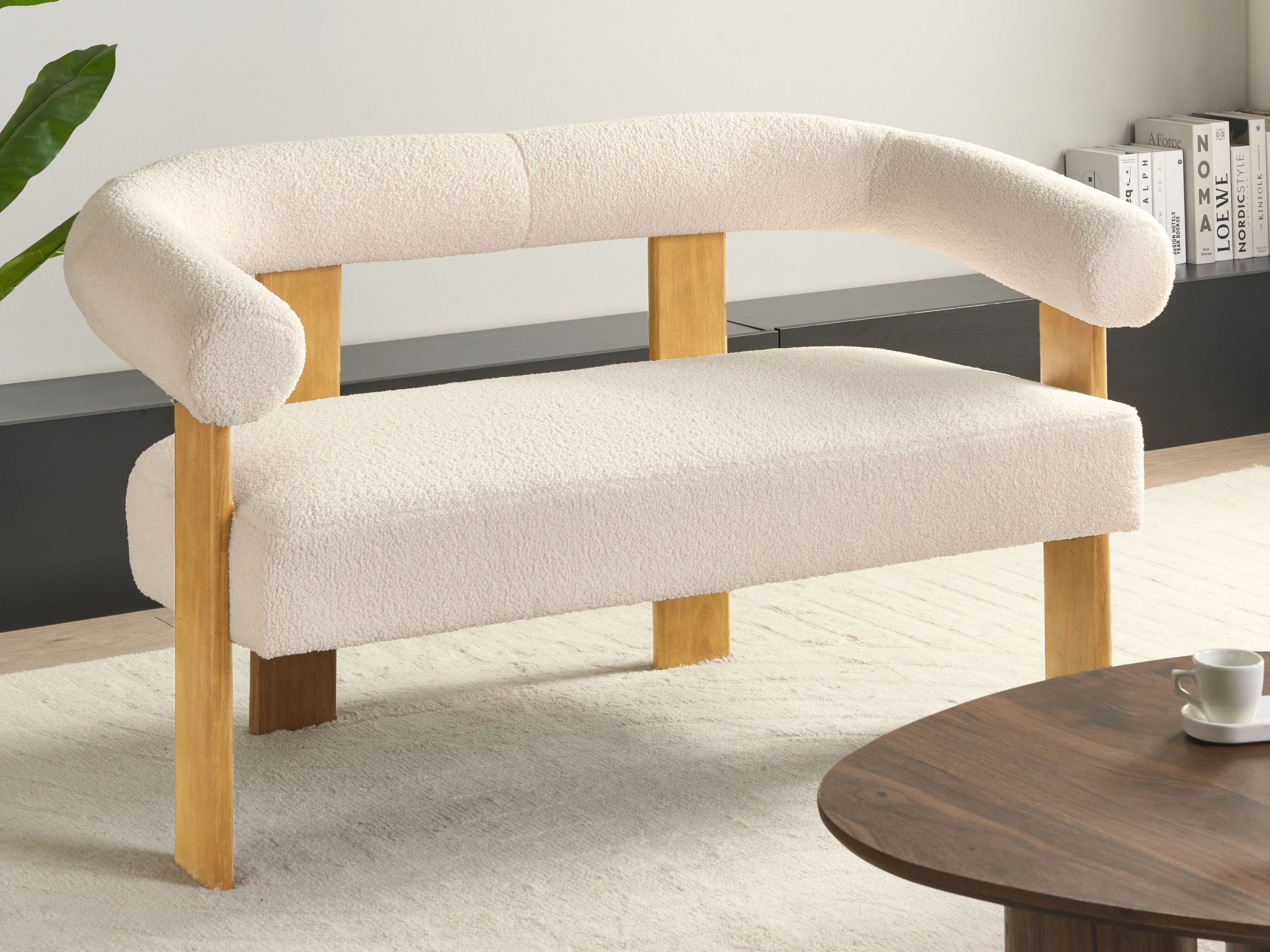 Sofa 2 Seater ILBRO Boucle Off-White/ Light Brown