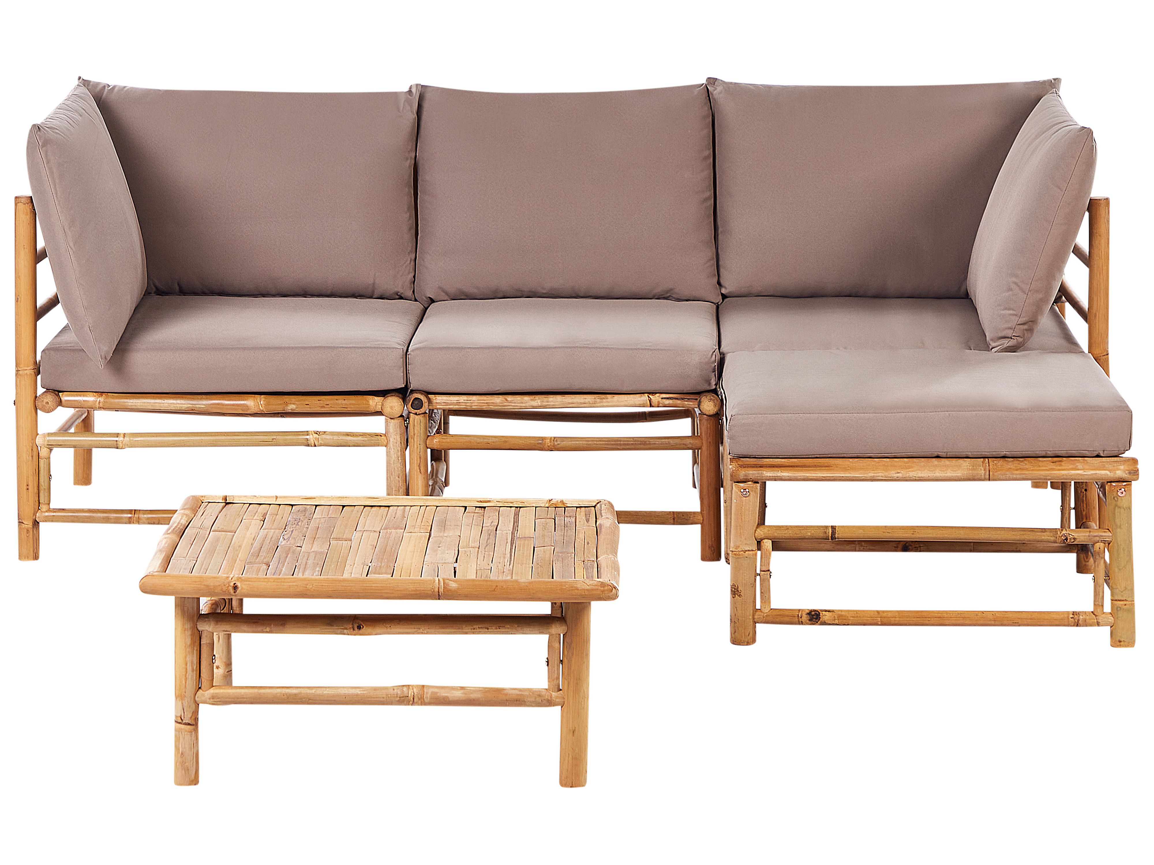 Garden Corner Sofa with Table 4 Seater CERRETO Left Hand Bamboo Taupe