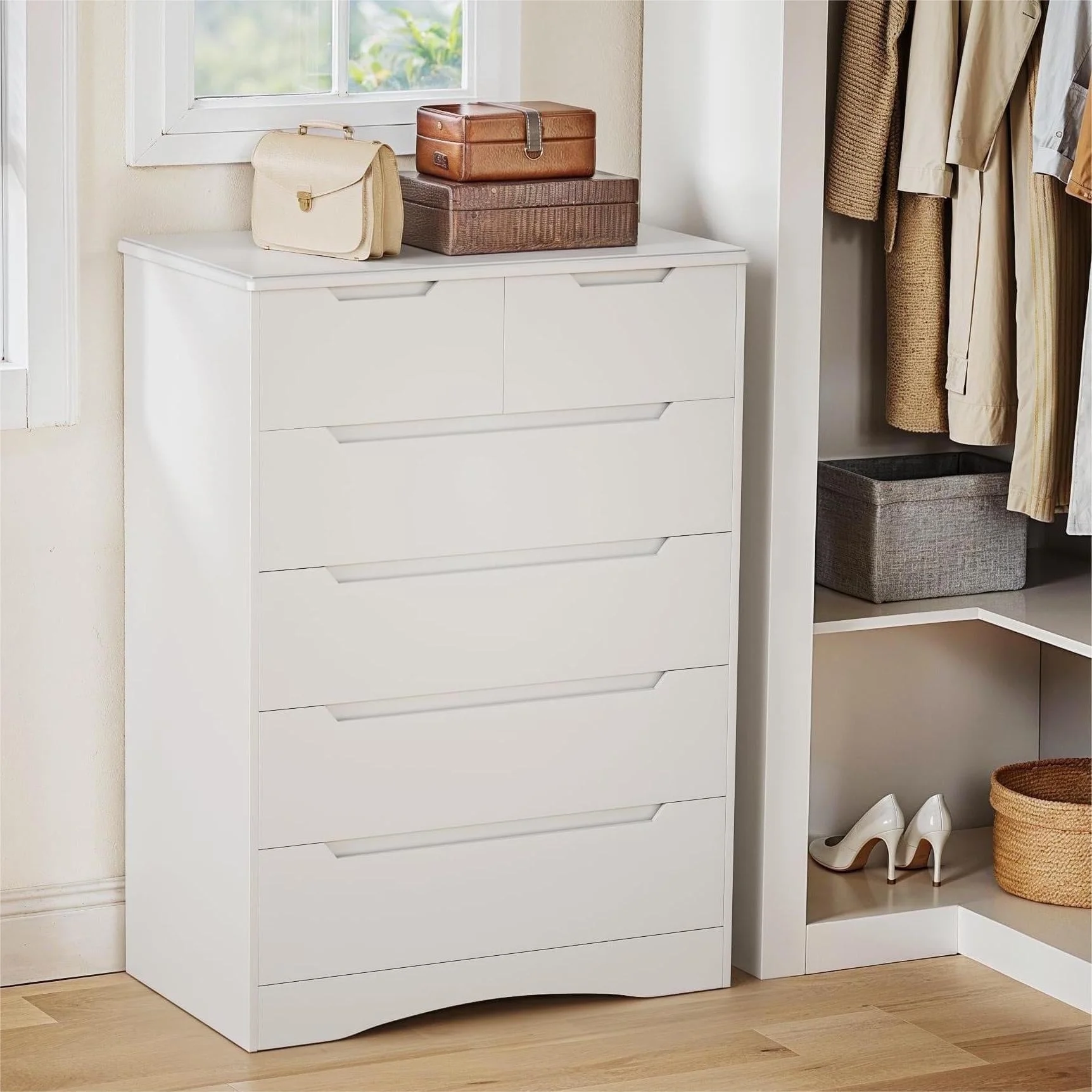 Dresser for Bedroom, Lofka 6 Drawer Dresser, Chest of Drawers Tall White Dresser with Anti-Tripping, Cutout Handles