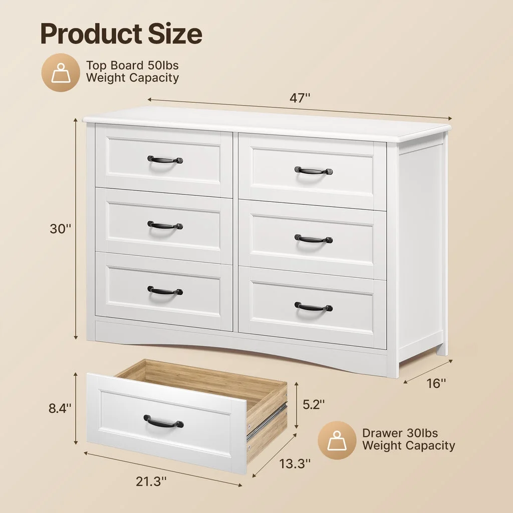 Aiho 4 Pieces Bedroom Furniture Set, Includes Queen Bed Frame, Nightstands Set of 2, Double Wide 6-Drawer Dresser - White