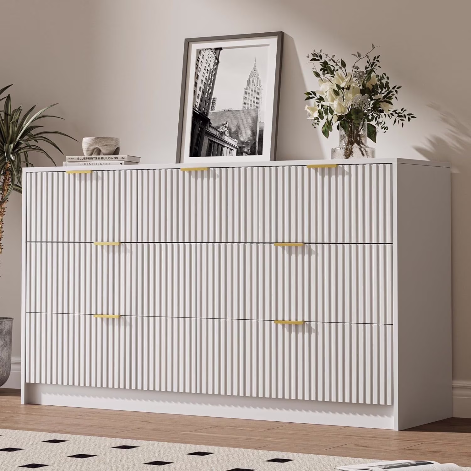 Furniway Black Dresser for Bedroom, 8 Drawer Double Dresser, Modern Chest of Drawers for Bedroom, Living Room, Entryway and Closet, 55" L x 15.7" D x 37.4" H - Image 12