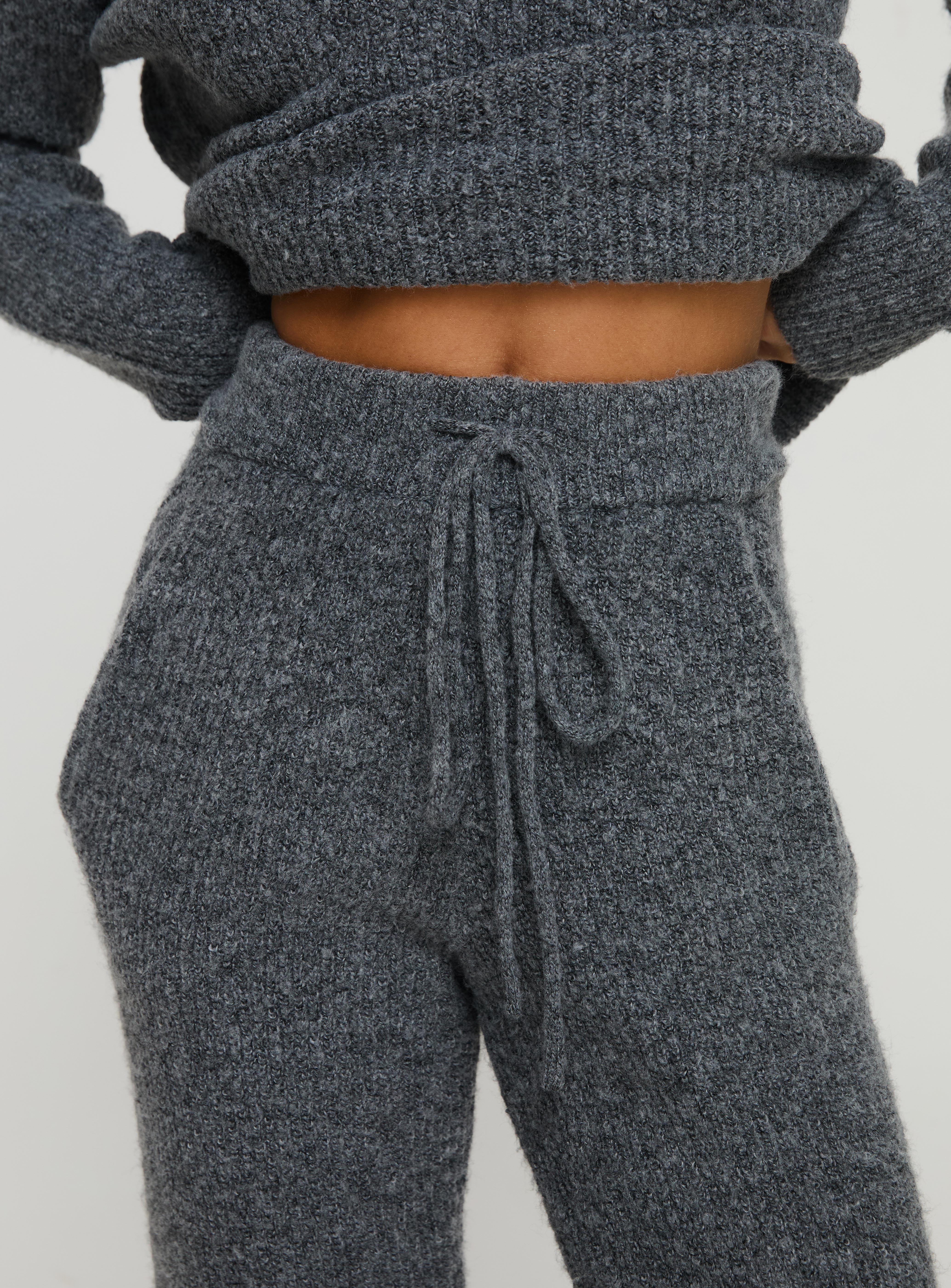 Princess Polly Abrams Rib Knit Pants Charcoal Marle