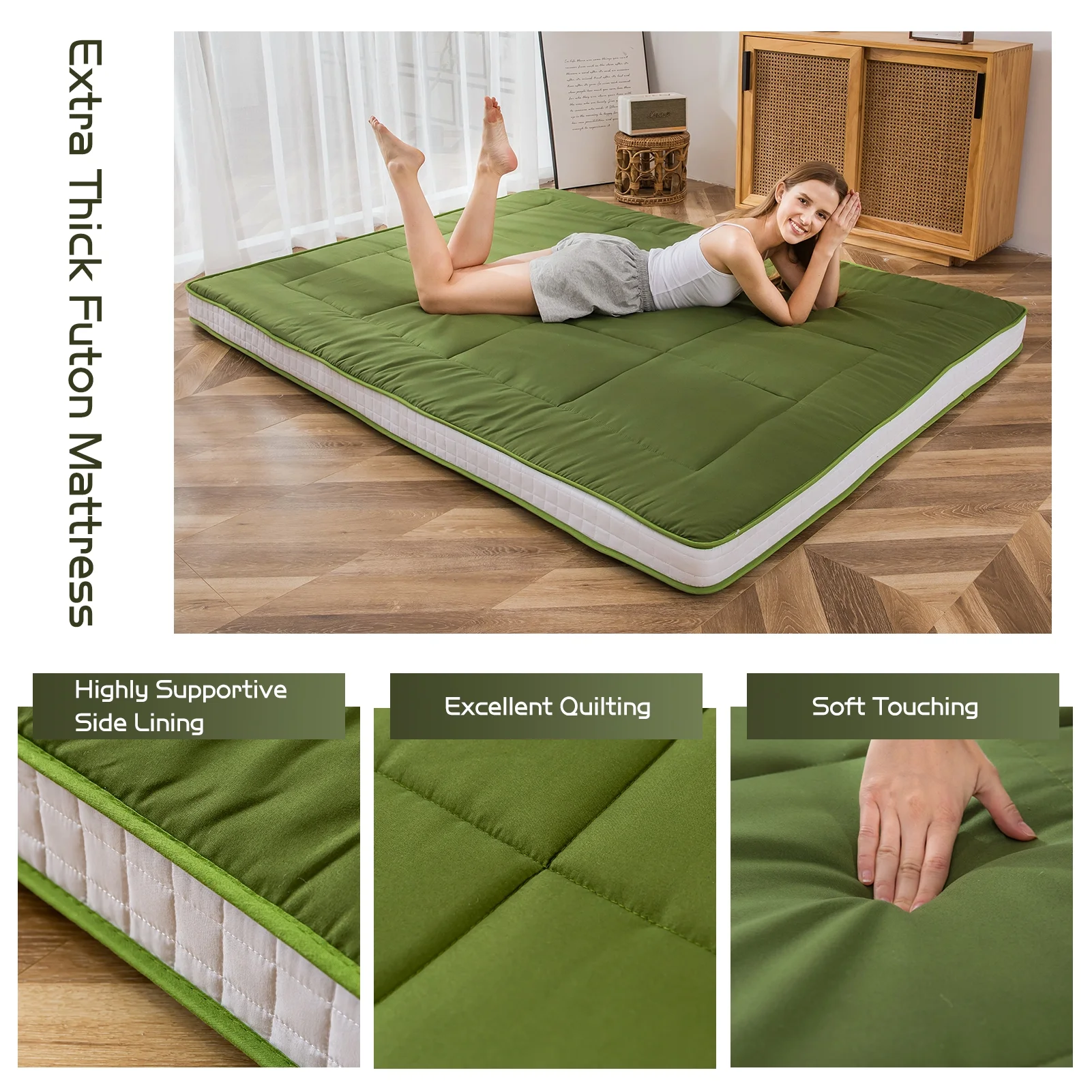 Futon Mattress, Padded Japanese Floor Mattress Quilted Bed Mattress Topper, Extra Thick Folding Sleeping Pad, Dark Grey, Twin - Image 54