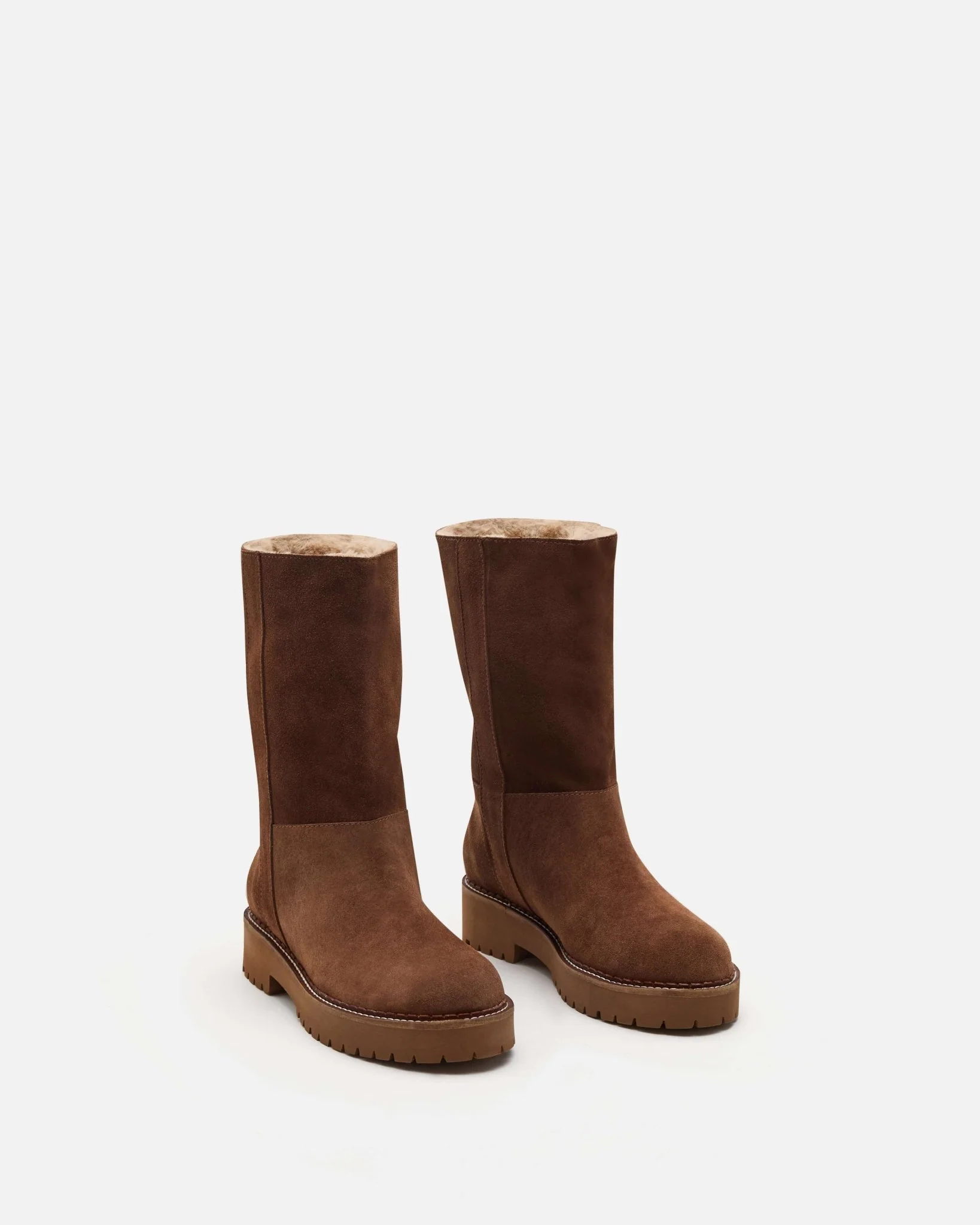 BOTTINES PENNY/VEL - En cuir velours à plateformes caramel