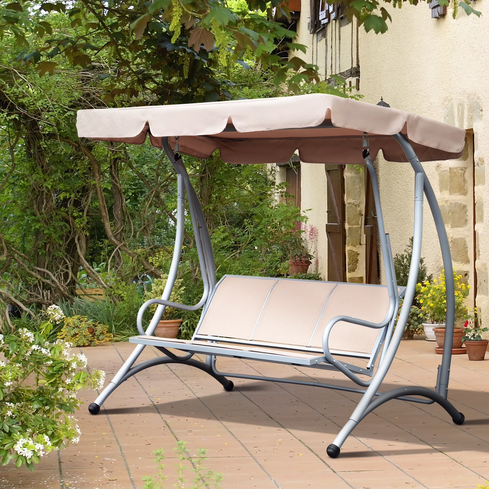 Outsunny 3 Person Patio Swing Seats, Porch Swing with Stand & Adjustable Canopy, Heavy Duty Outdoor Swing Chair Bench for Adults, Black - Image 5