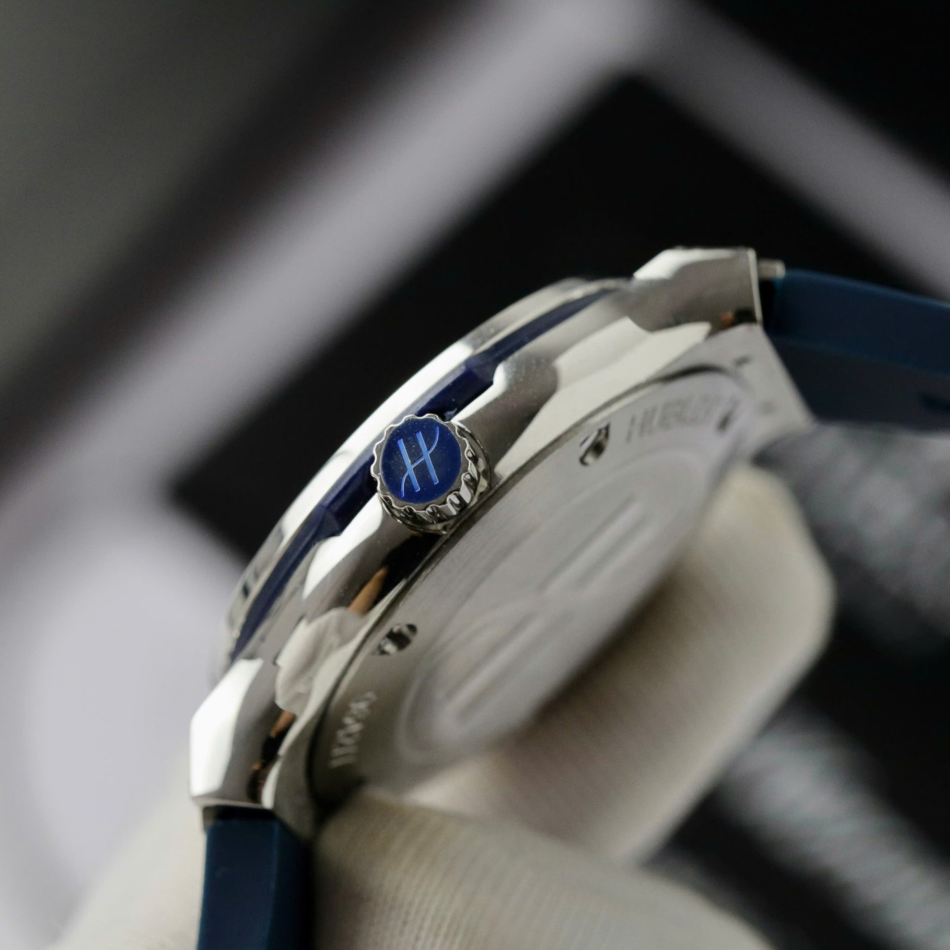 Hublot Classic Fusion Titanium Dial Blue Replica Watch Custom Moissanite Diamonds 33mm - Top club