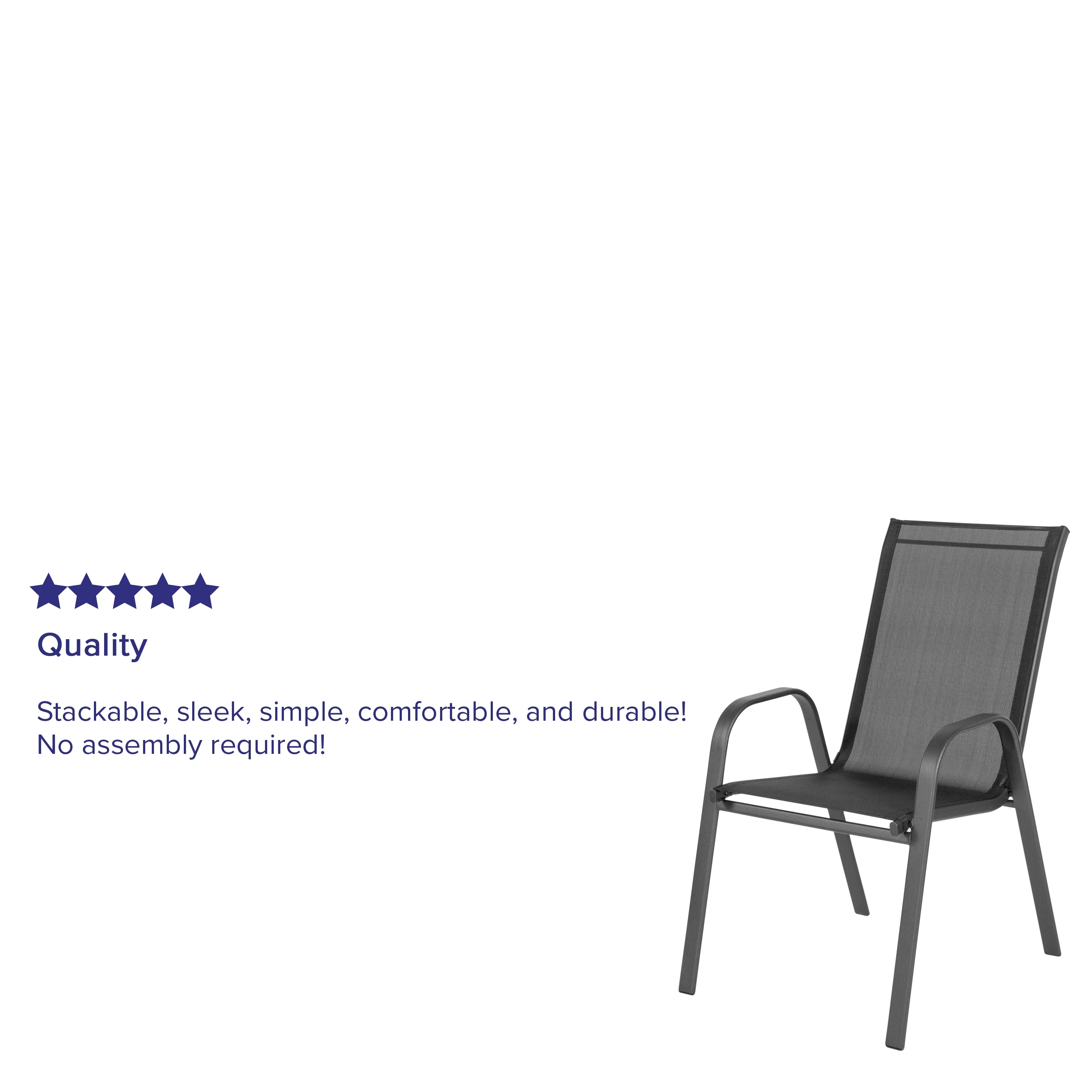 BizChair 5 Pack Black Outdoor Stack Chair with Flex Comfort Material and Metal Frame - Image 8