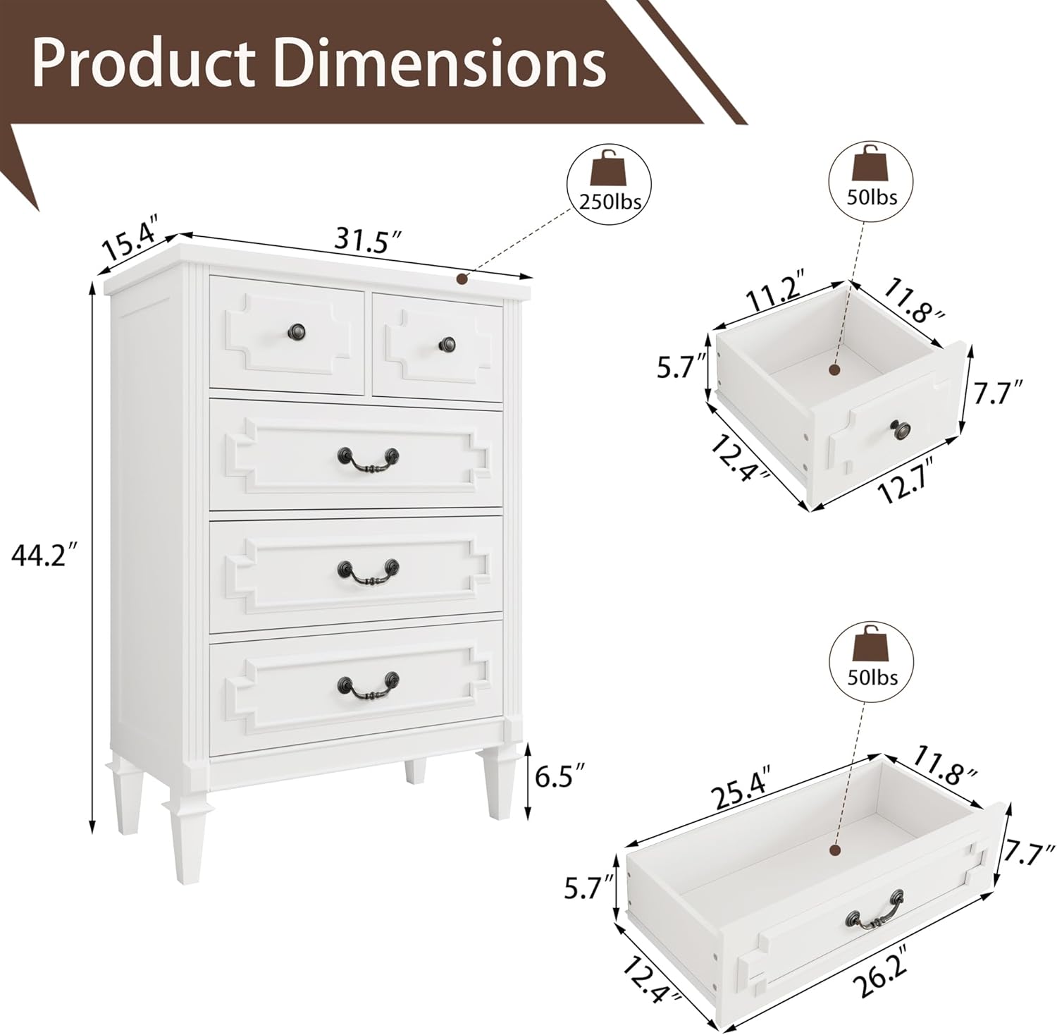 5 Drawer Dresser for Bedroom, 44