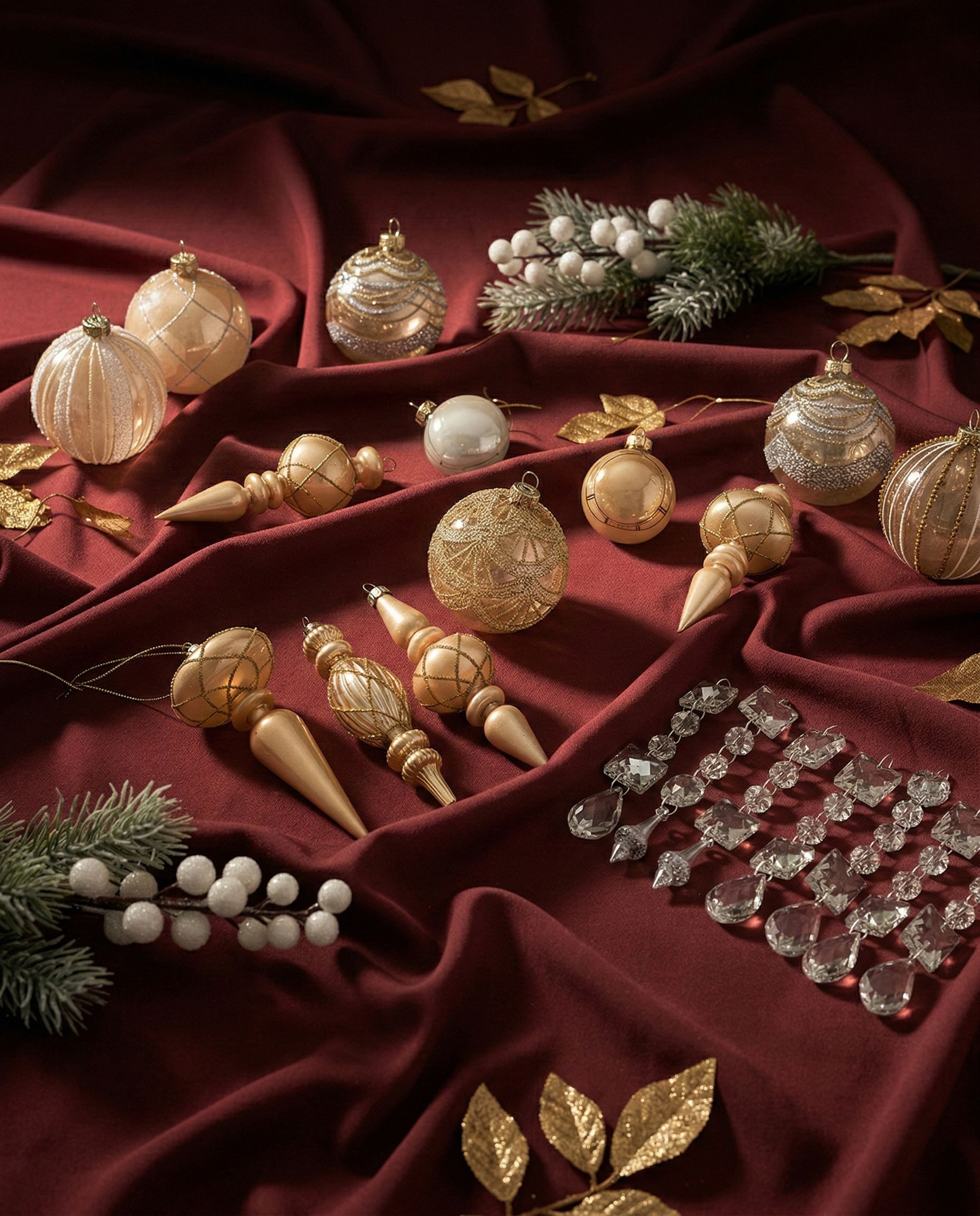 Set of 35 Baubles BLING Glass Gold