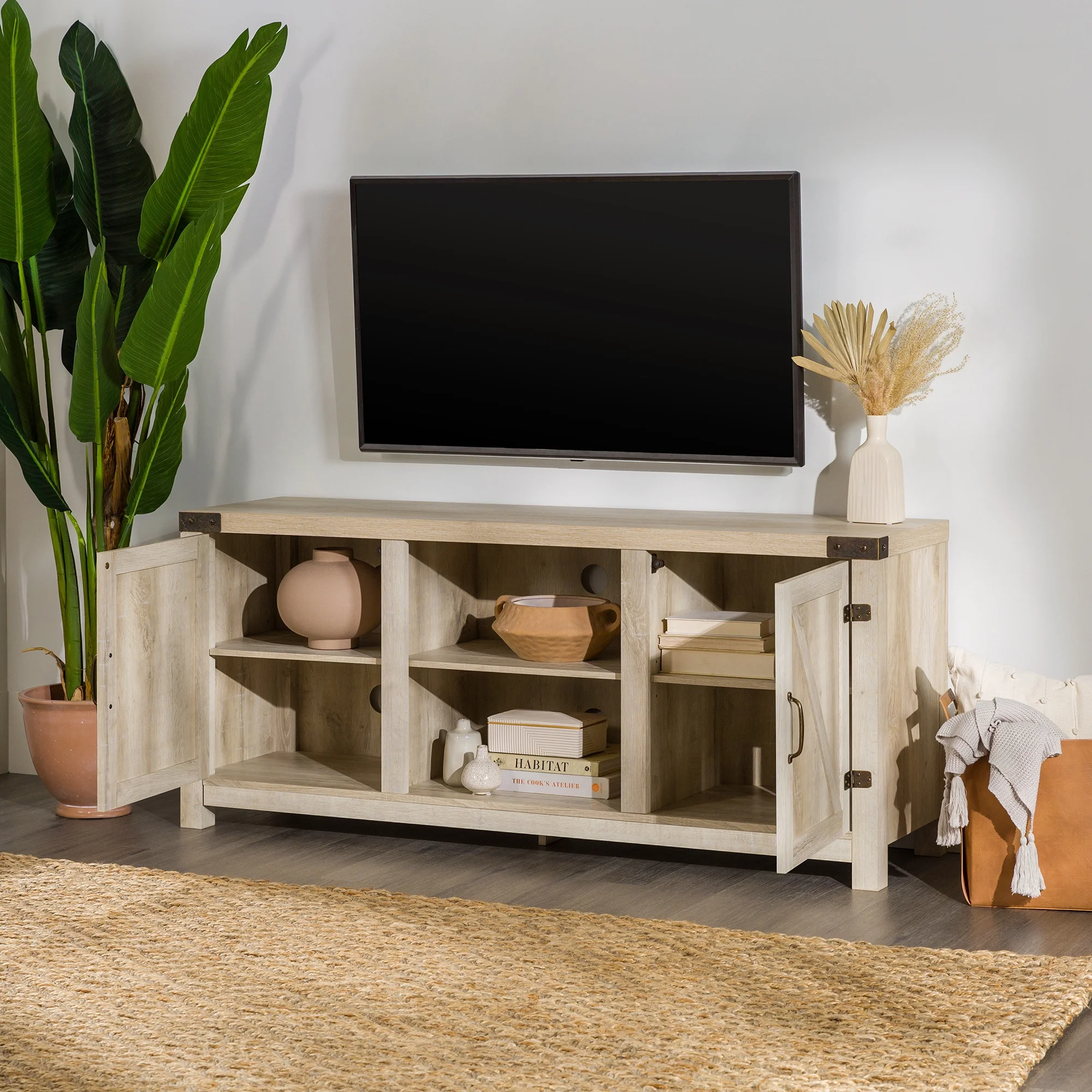 Walker Edison Modern Farmhouse Barn Door TV Stand for TVs up to 65", Grey Wash - Image 32
