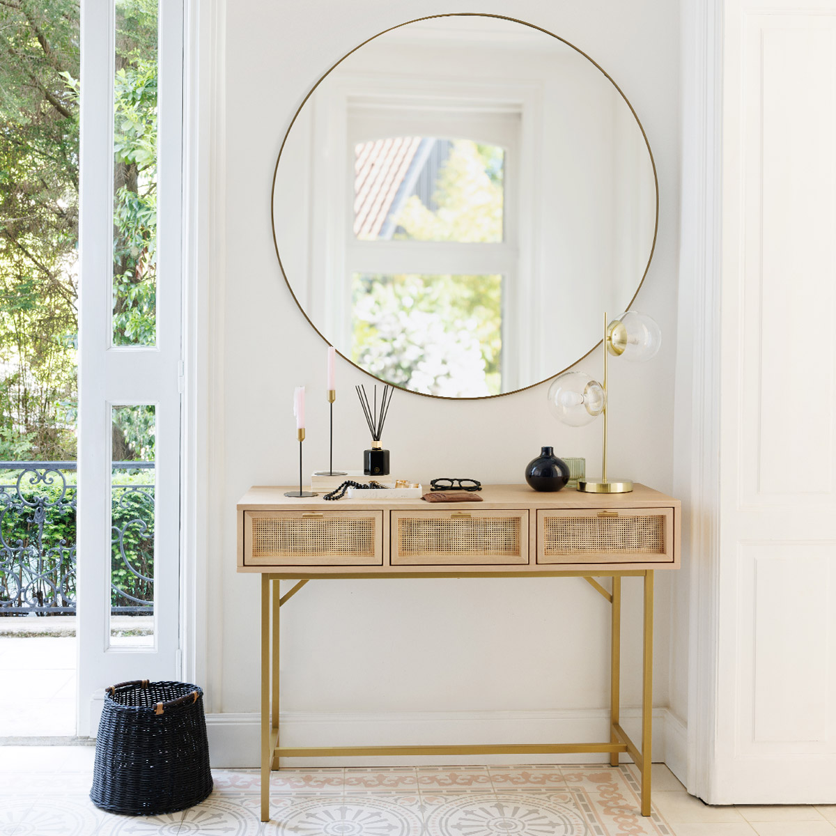 Mirror "Alice" Wood & metal, golden, d.110 cm