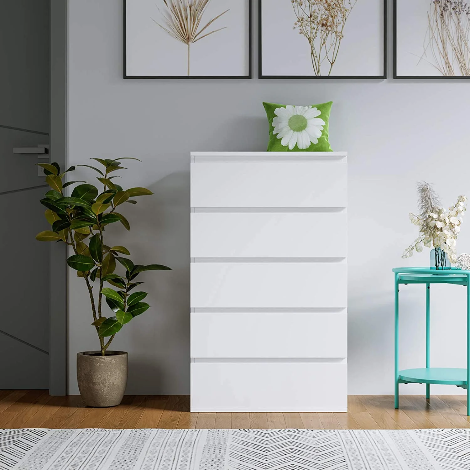 Homfa 5 Drawer White Dresser, Modern Storage Cabinet for Bedroom,Tall Chest of Drawers for Living Room - Image 9