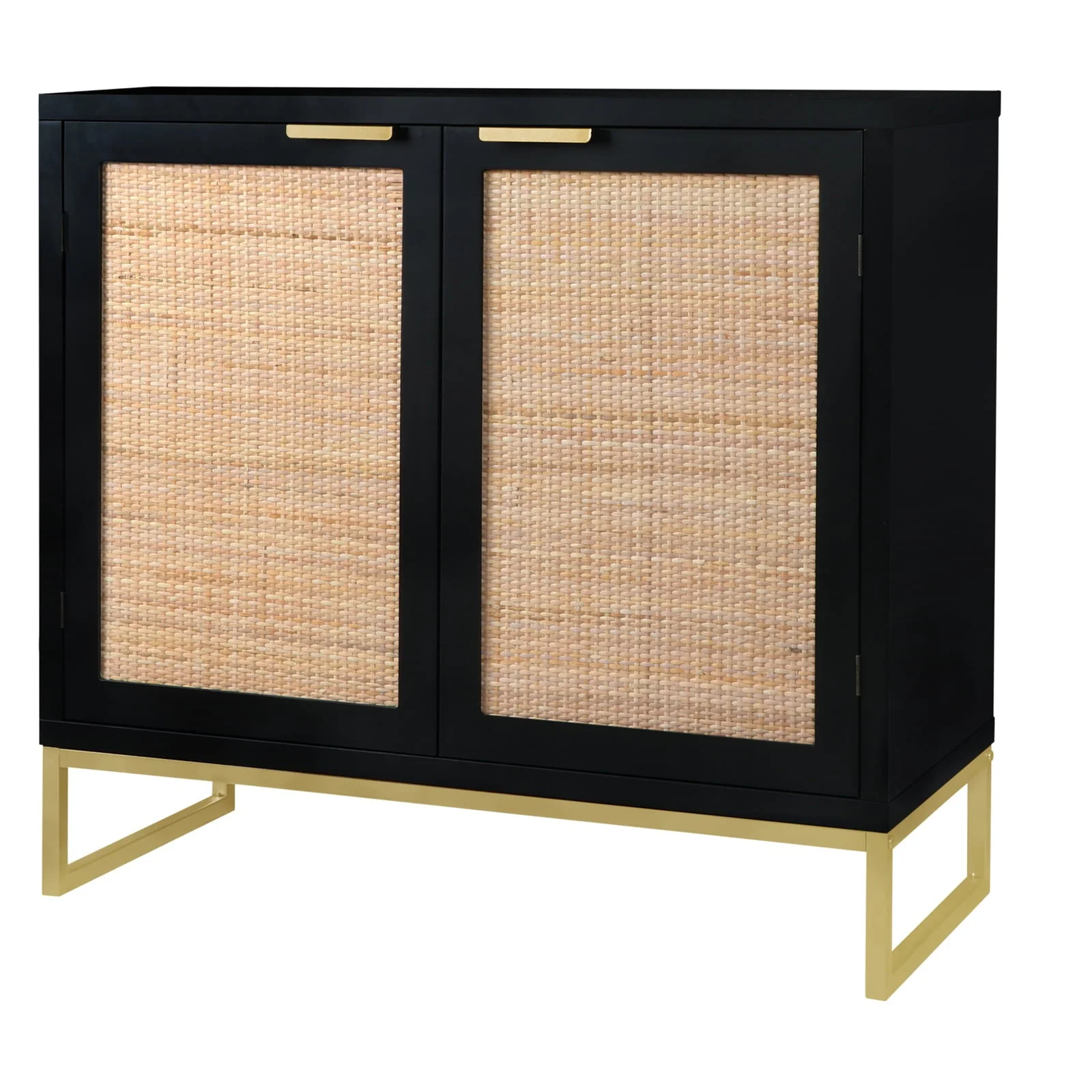 Eumyviv Modern Accent Sideboards Cabinets with 2 Rattan Doors, Mid-Century Buffets Storage Credenzas for Bedroom Living Room,Black,H0046 - Image 5