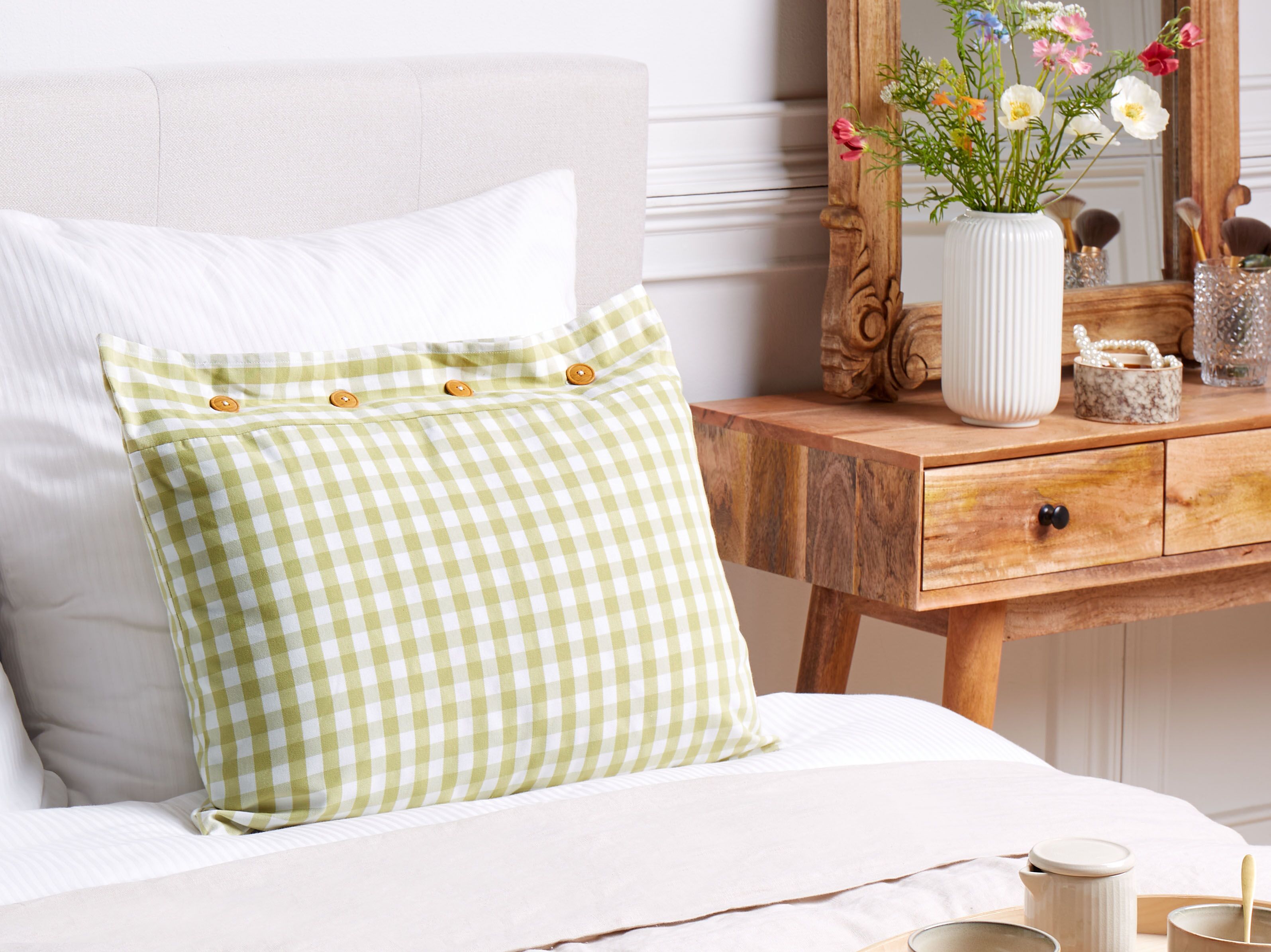 Throw Cushion TALYA 40 x 60 cm Olive Green Checked
