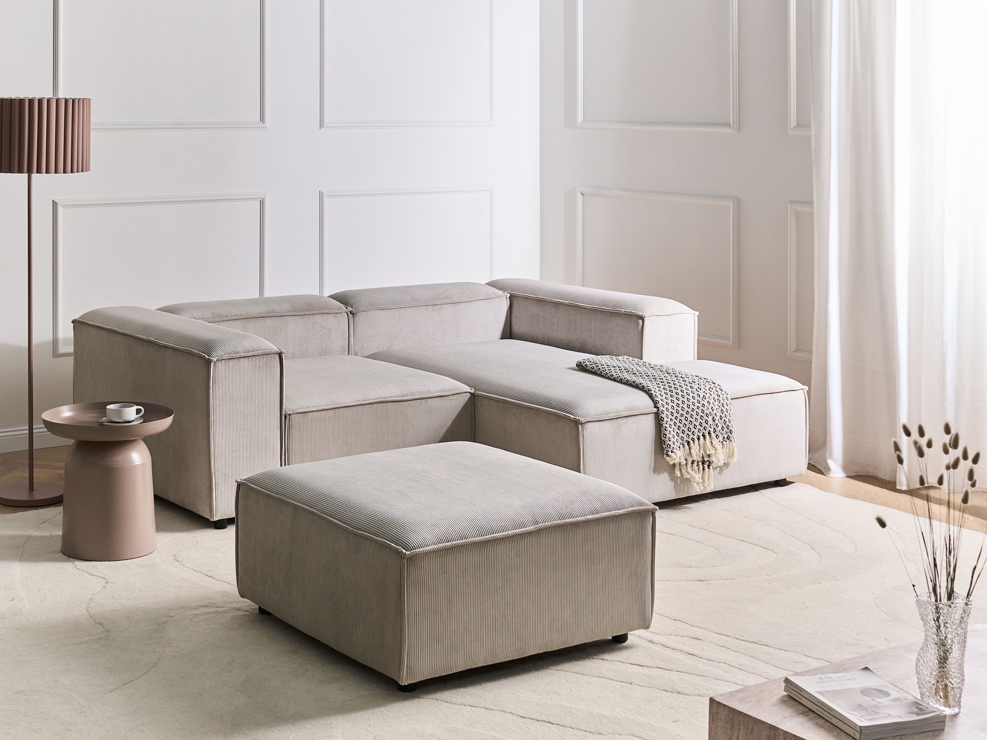 Modular Corner Sofa 3 Seater ARDAL Corduroy Taupe with Ottoman Left Hand