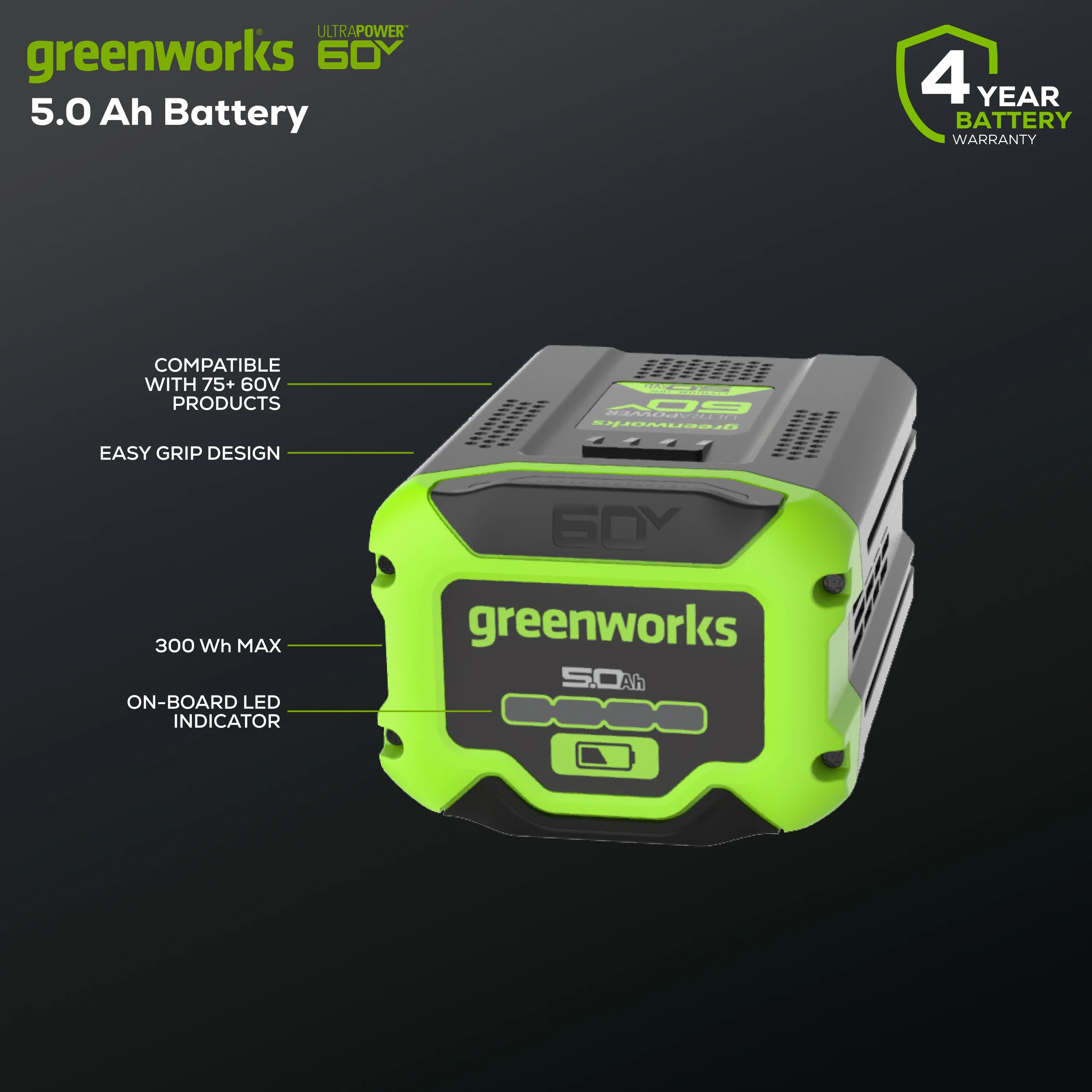 Greenworks 60V 5.0 Ah HC Battery 1807502 - Image 2