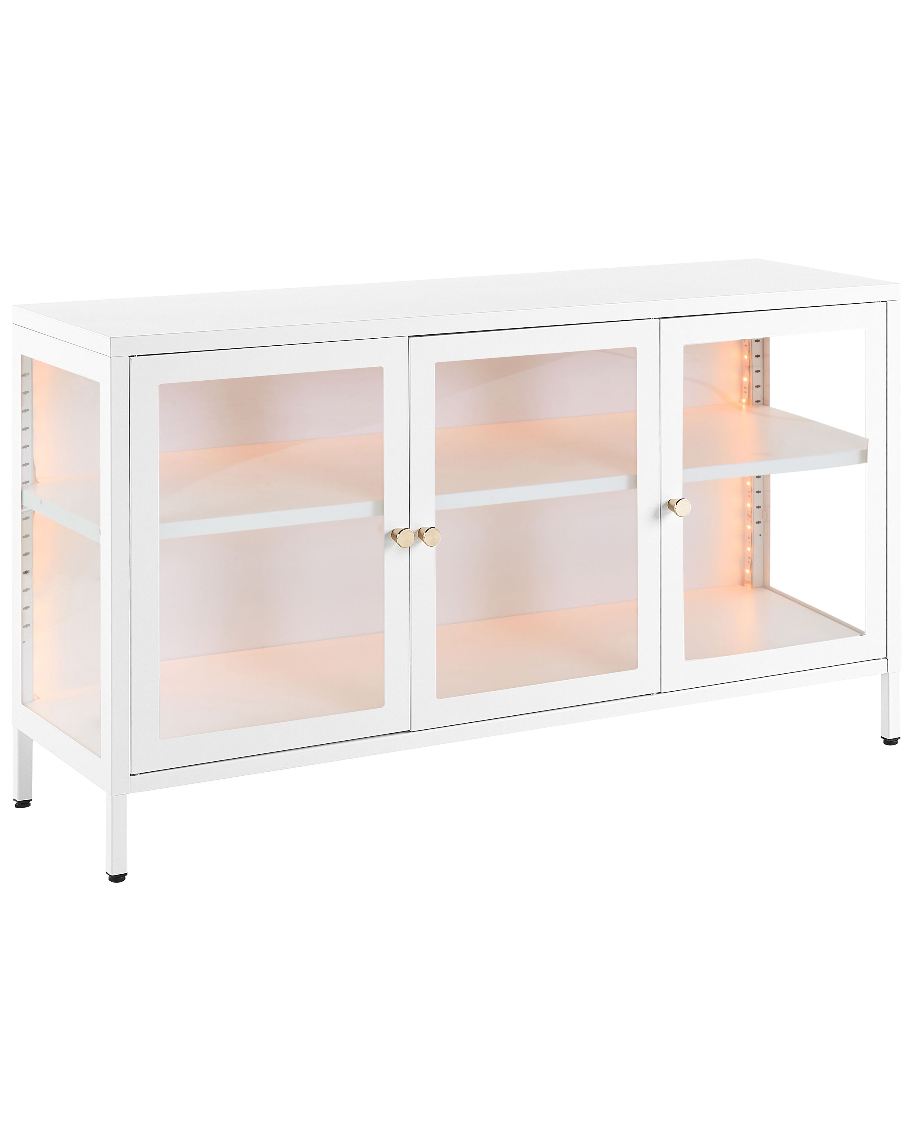 Glass Display Sideboard LED NEWPORT Metal 115 cm White