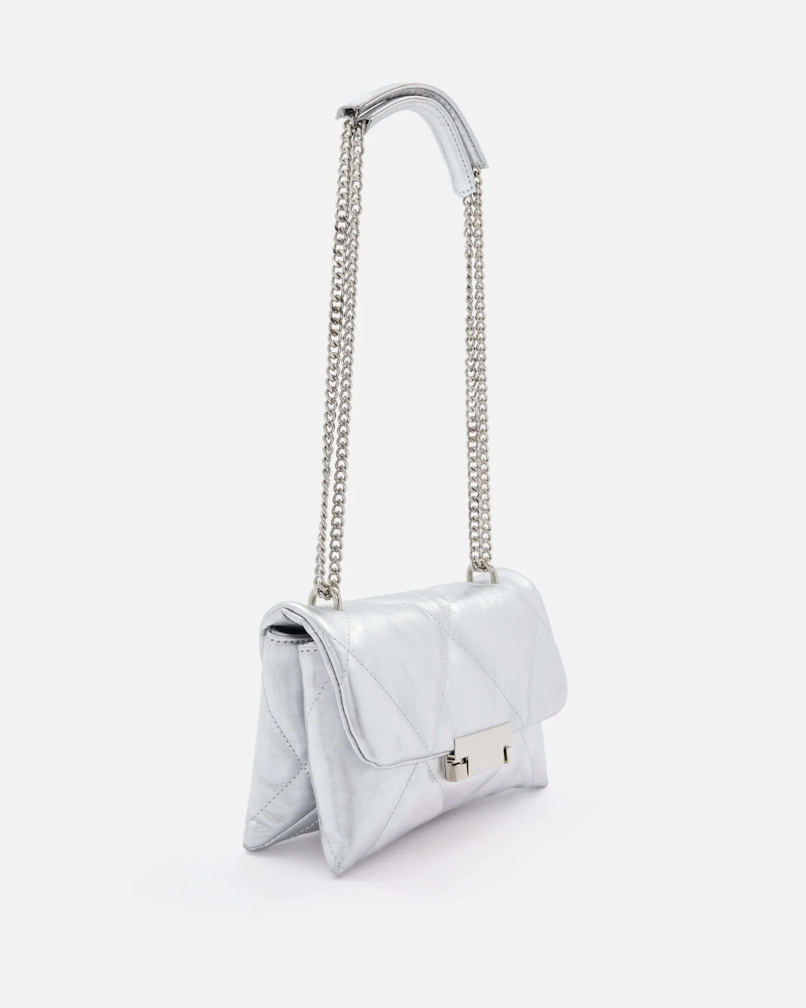 SAC FERNANDINA/MET ARGENT - Petit sac cuir argenté avec chaîne