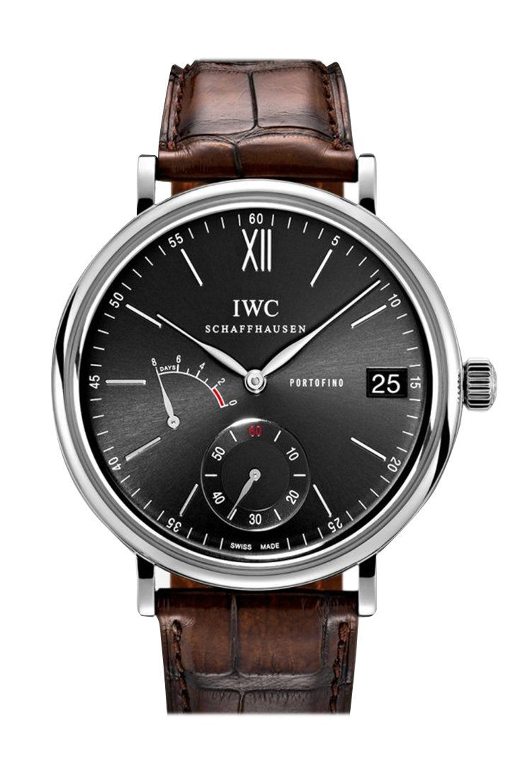 IWC Portofino Manual Wind Eight Days Black Dial Brown Leather Men's Watch 5101-02(1:1 replica) - Top club