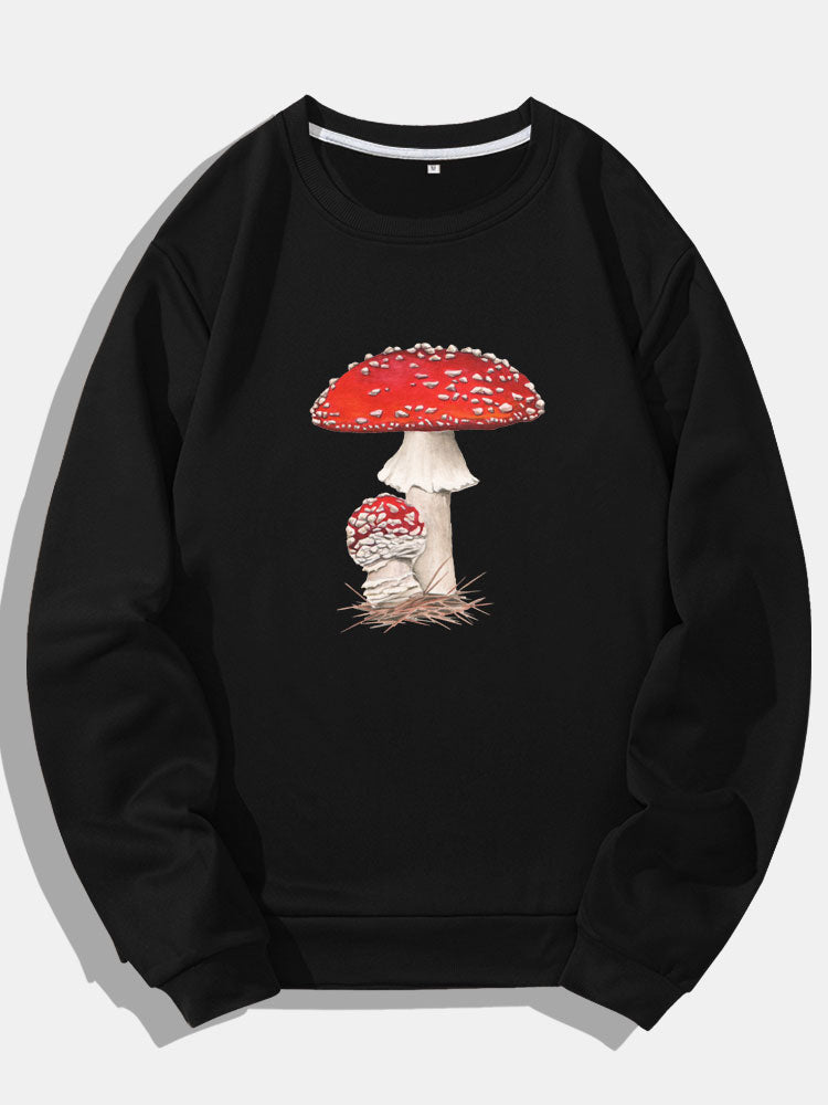 Mushroom Print Crew Neck Sweatshirts