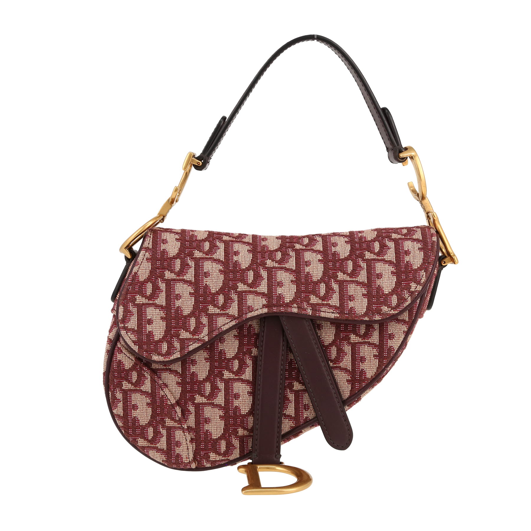 Dior Saddle mini handbag in burgundy monogram canvas Oblique and burgundy leather1:1High-quality replica
