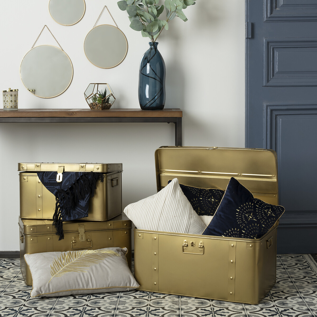 Set of 3 round mirrors "Leny" Gilt, D.20/24/D29 cm