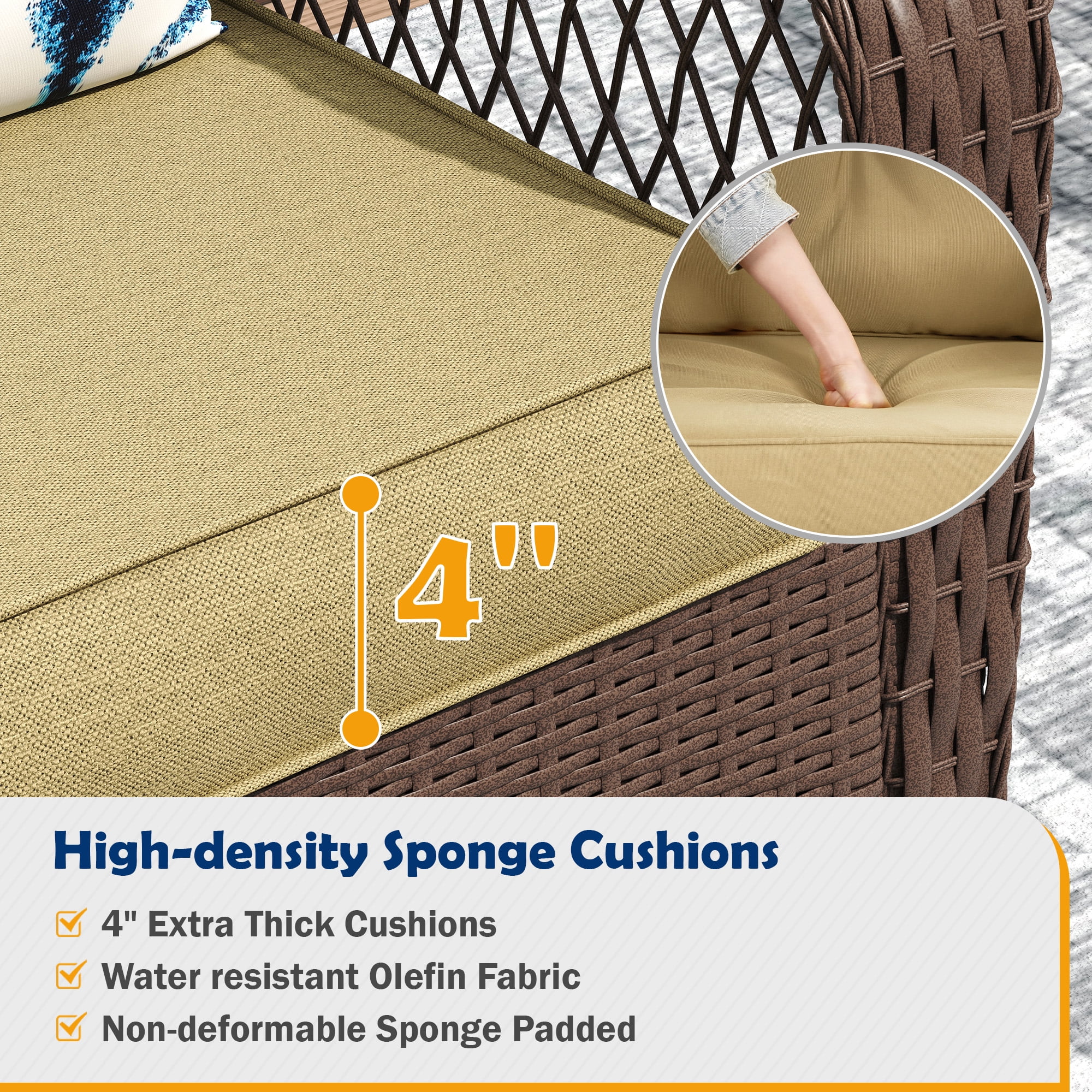 ELPOSUN 3-Piece Outdoor Rocking Chairs, Wicker Patio Furniture with Thickened Cushions and Table for Porch - Image 4