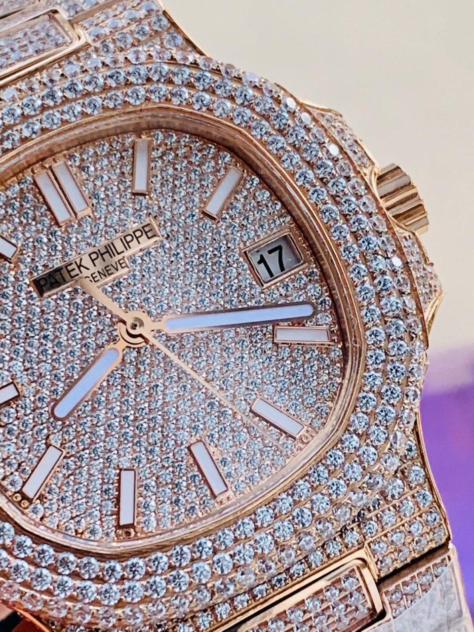 Replica PATEK PHILIPPE ICED Nautilus Jumbo 5711 RG TWF Full Paved Diamonds Dial Case and Bracelet A324 - Elite Watch Atelier