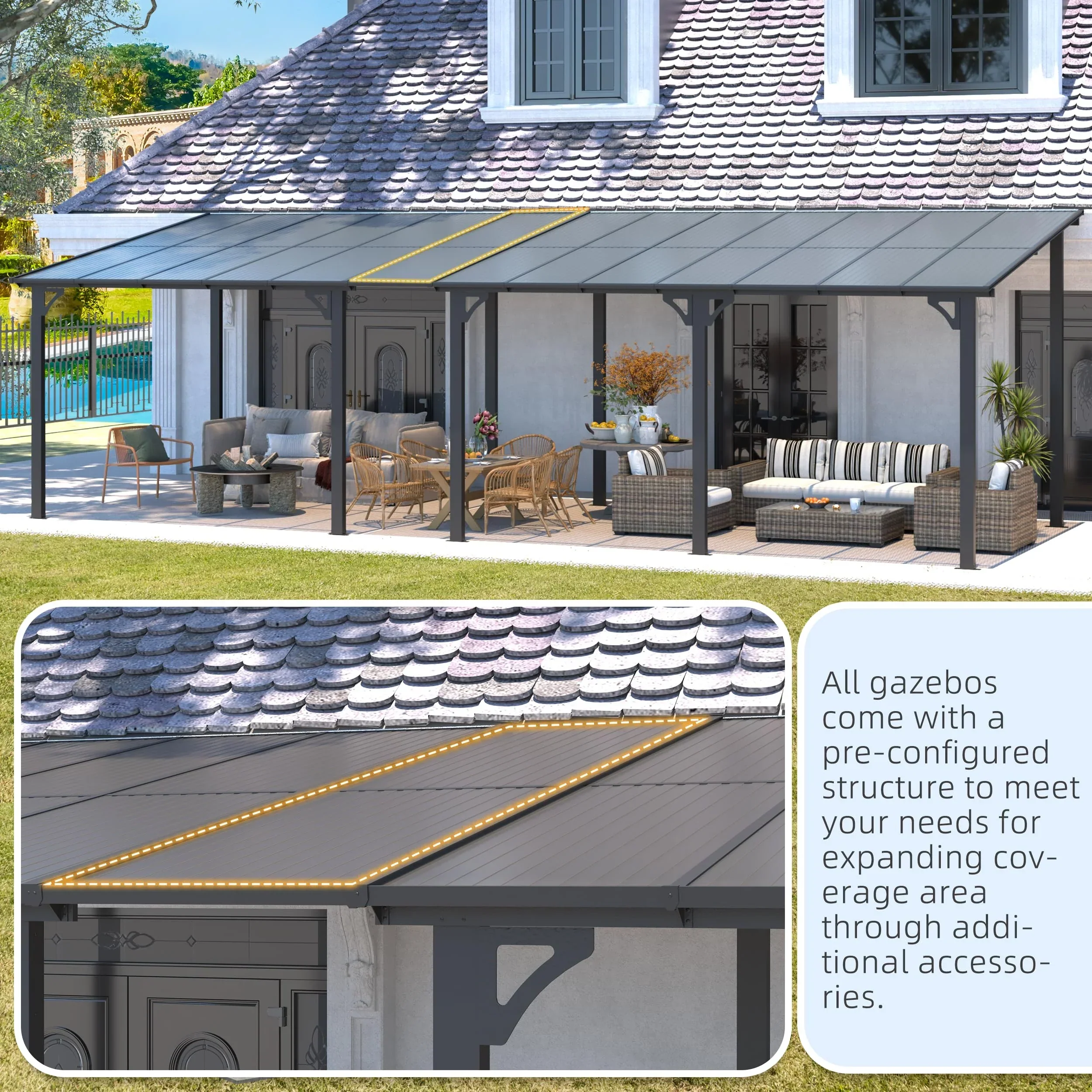 AECOJOY 14' x 10' Patio Gazebo With Roof, Dark - 168in x 120in x 98.4in - Image 5 AECOJOY 14' x 10' Patio Gazebo With Roof, Dark - 168in x 120in x 98.4in - Image 5