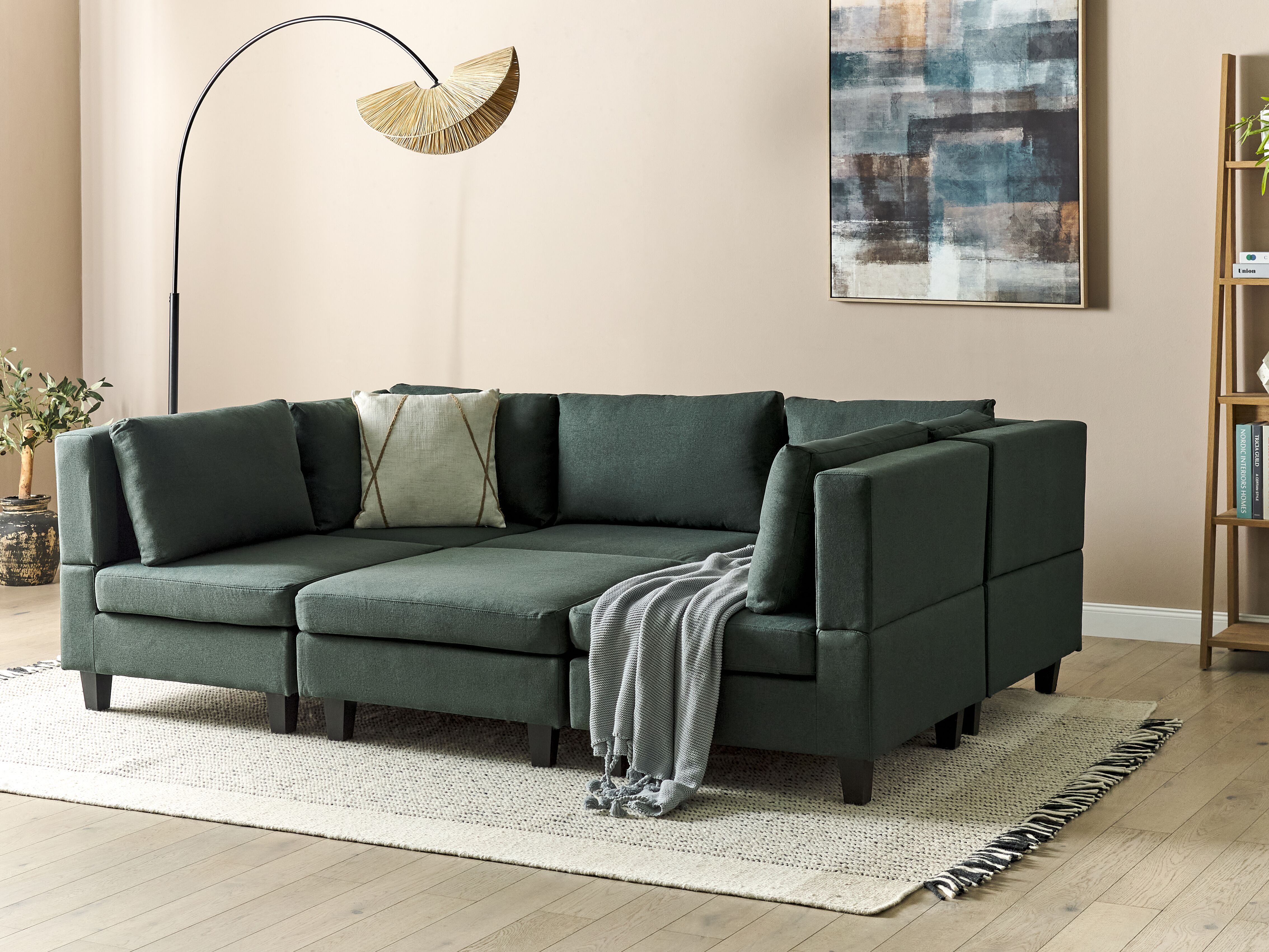 Modular U-Shape Sofa 5 Seater UNSTAD Fabric Dark Green with Ottoman