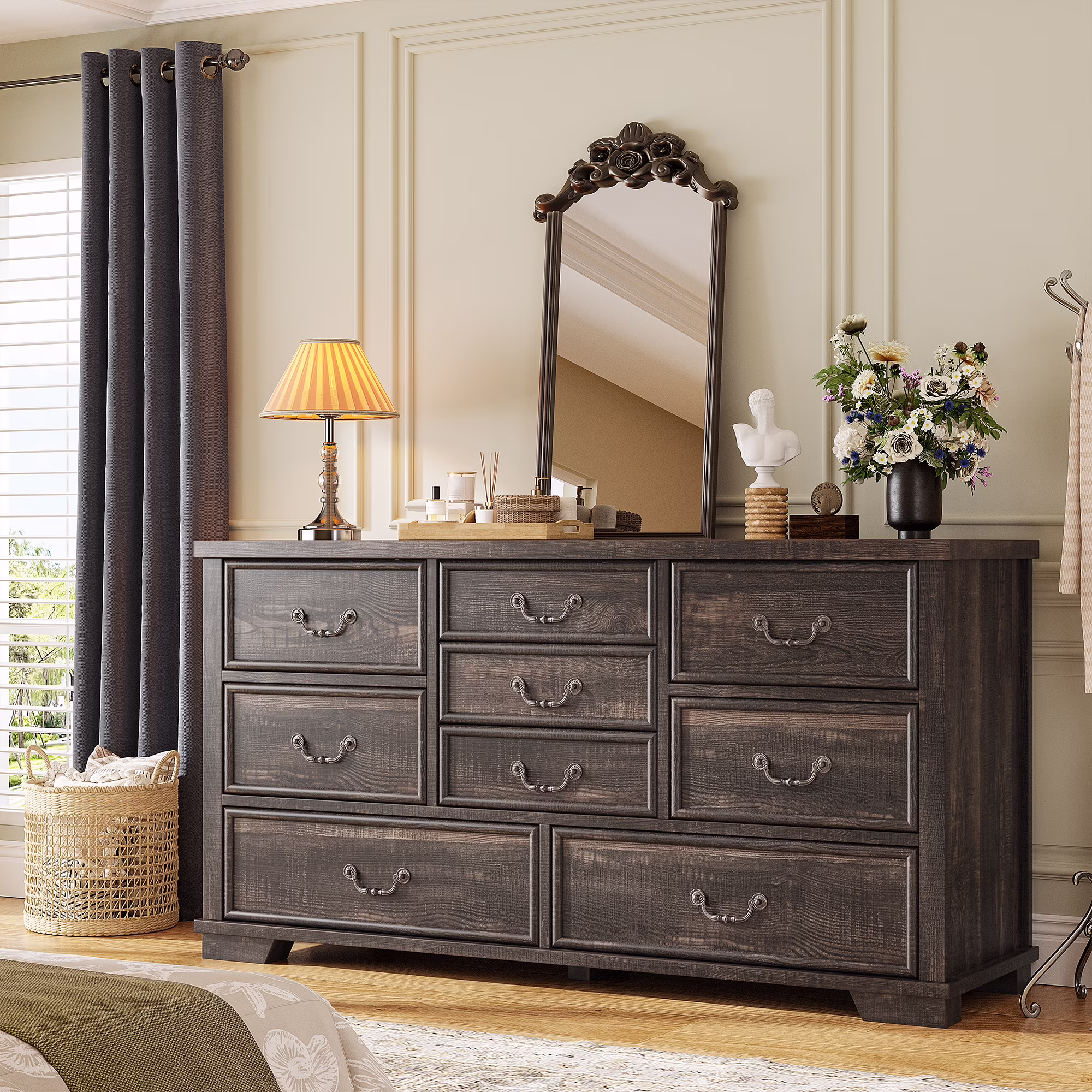 EnHomee Wood Dressers for Bedroom with 9 Drawers White Dresser Chest of Drawers for Living Room - Image 6