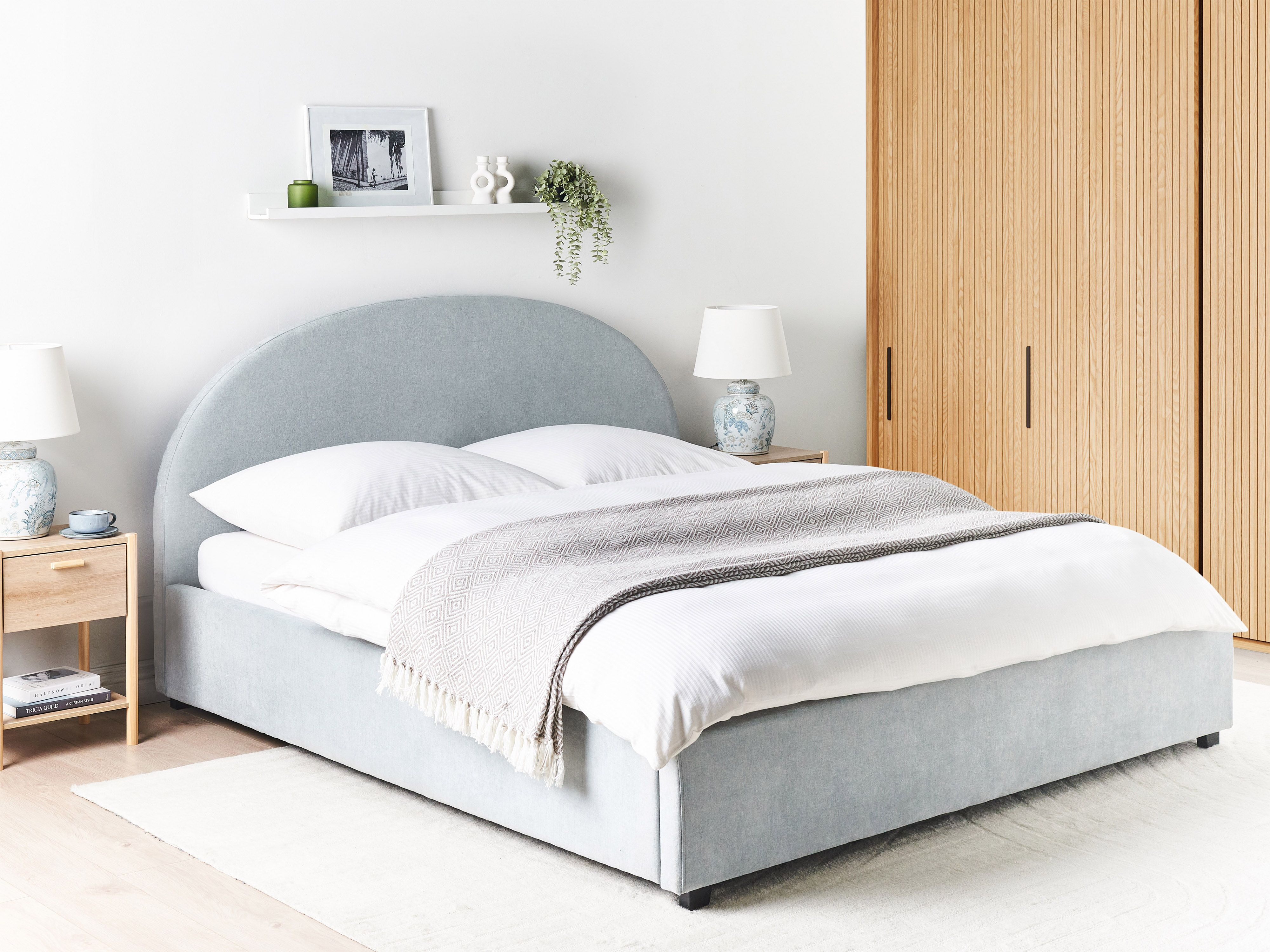 Ottoman Bed Chenille VAUCLUSE 180 x 200 cm (EU Super King) Light Blue