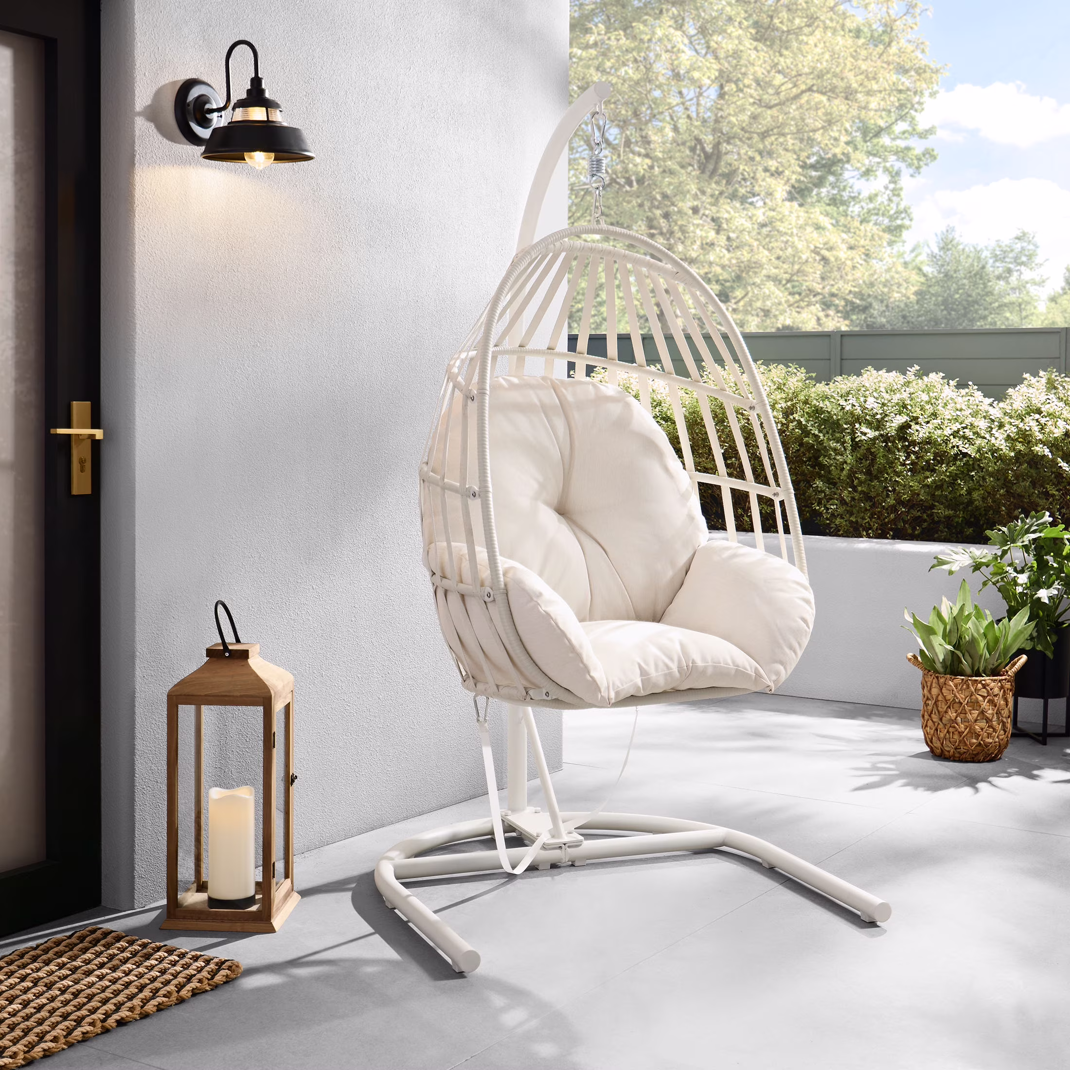 Mainstays Outdoor Wicker Patio Hanging Egg Chair, Gray - Image 3