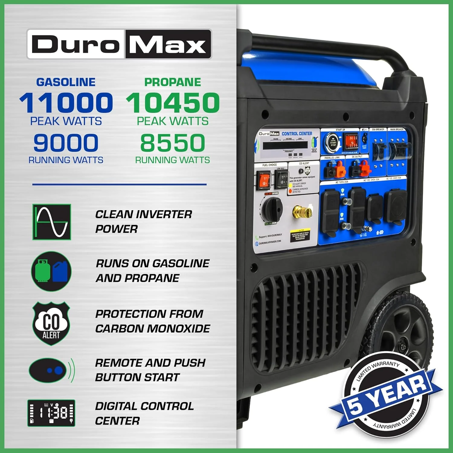 DuroMax Dual Fuel Portable Digital Inverter Generator, 11 000-Watt, 459cc - XP11000iH - Image 2 DuroMax Dual Fuel Portable Digital Inverter Generator, 11 000-Watt, 459cc - XP11000iH - Image 2