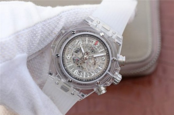 Replica Hublot Big Bang Unico Sapphire Plastic Case Skeleton Dial White Rubber Strap Jap Quartz - Elite Watch Atelier