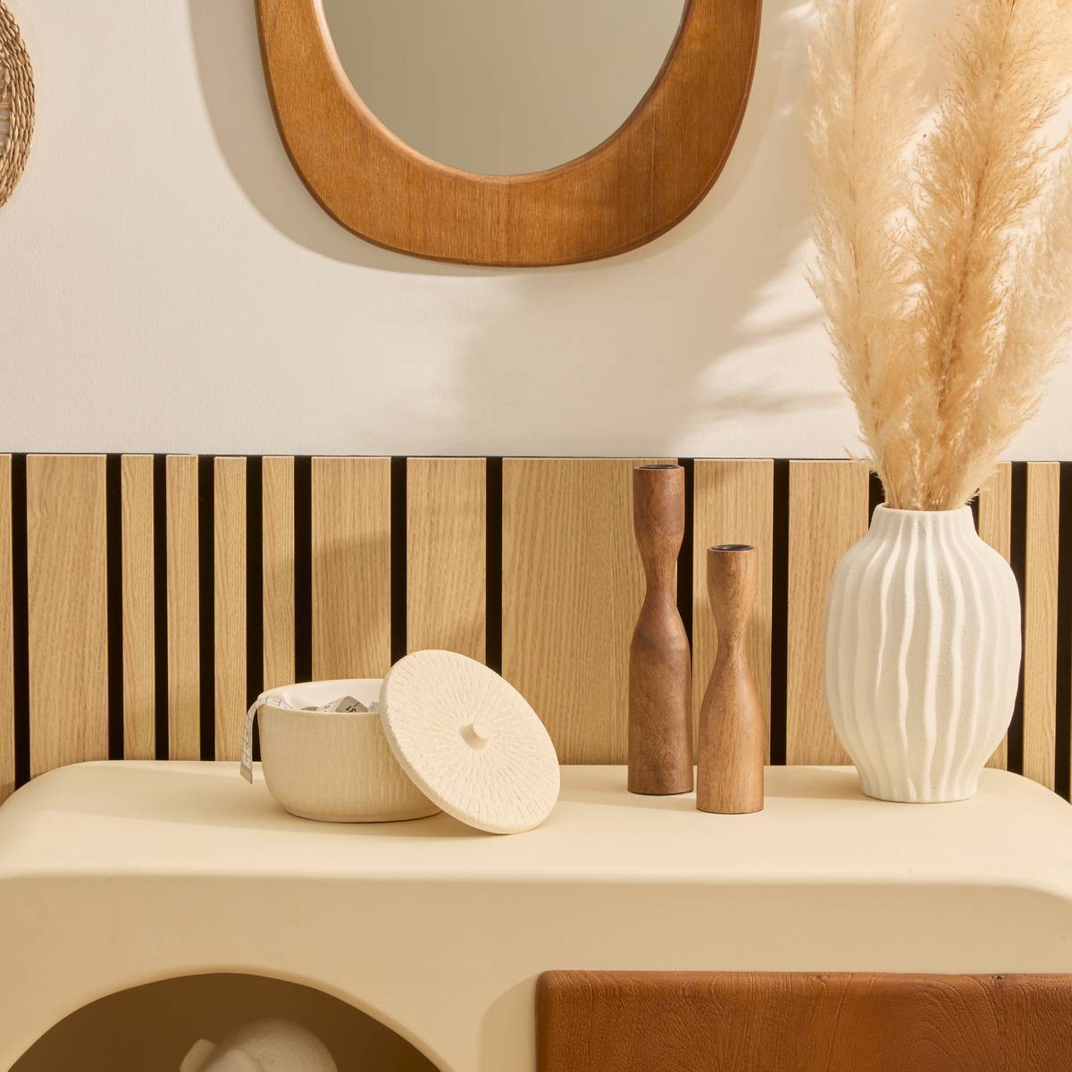 Decorative wall panel "Colva" Light oak effect, Black background, 120x60 cm