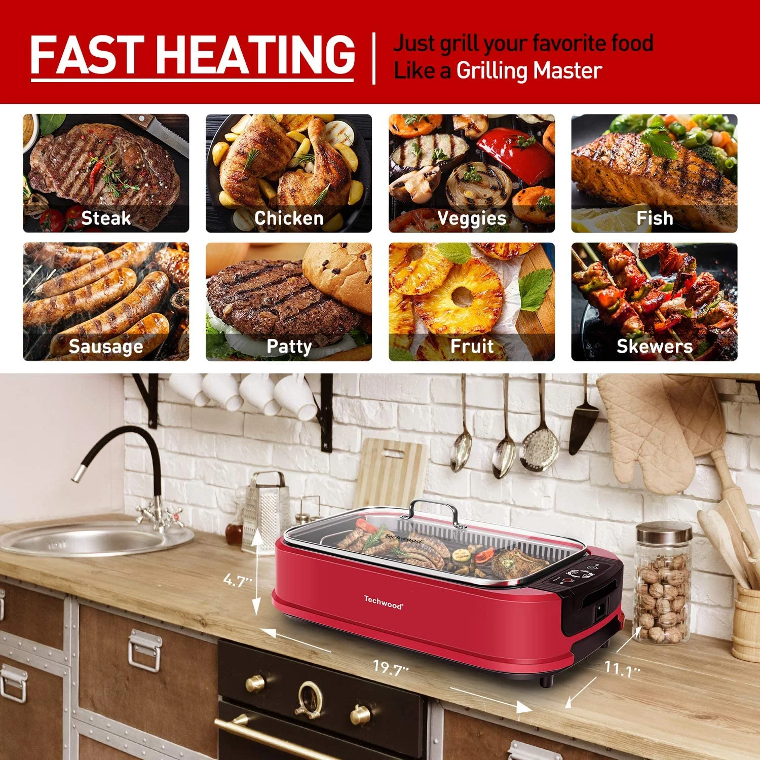 Techwood Indoor Smokeless Grill, 1500W, Black, Electric Portable Korean BBQ Grill with Tempered Glass Lid - Image 25