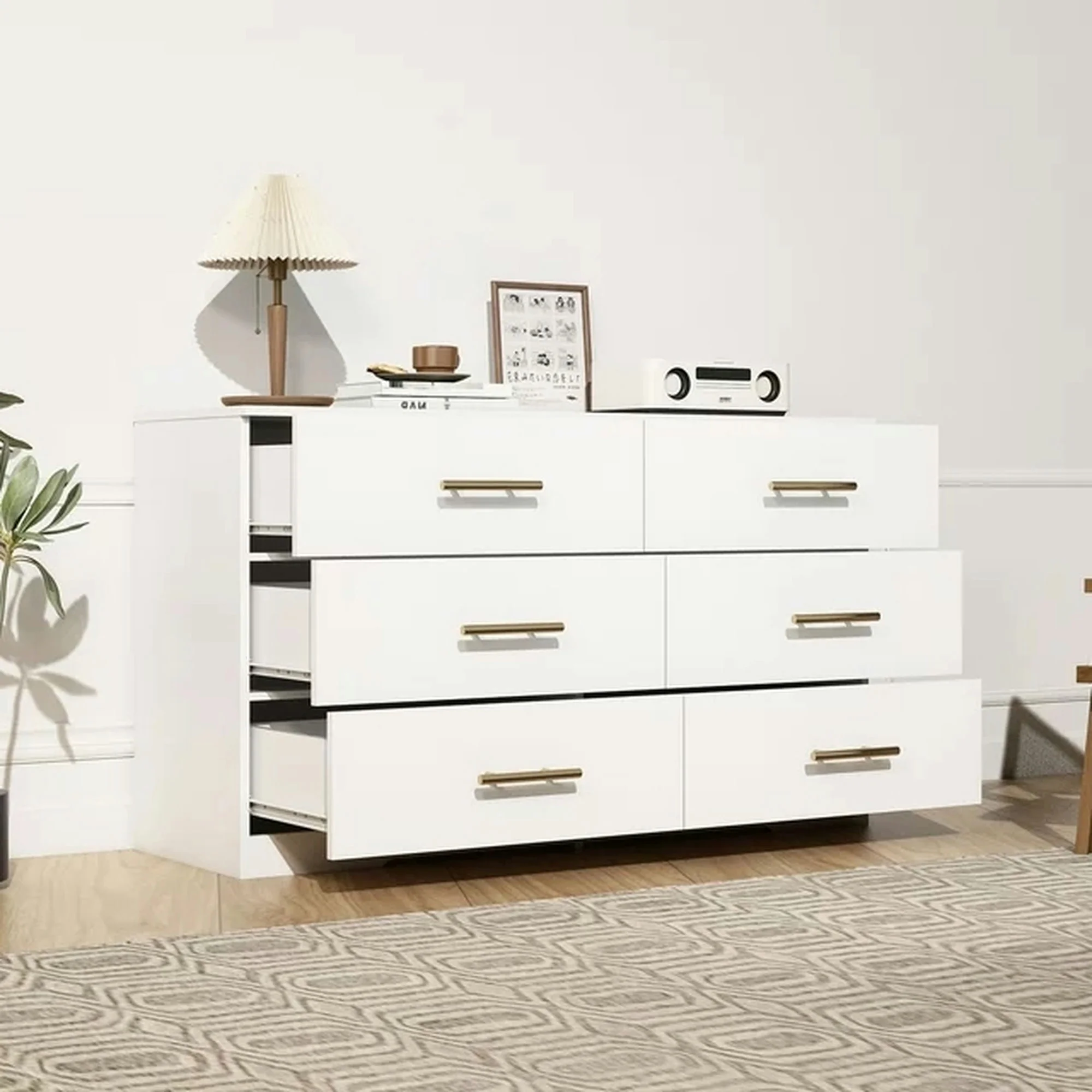Kadyn White Chest of Drawer, 6 Double Drawer Dresser for Bedroom, Modern Storage Cabinet for Living Room, Dresser - Image 29