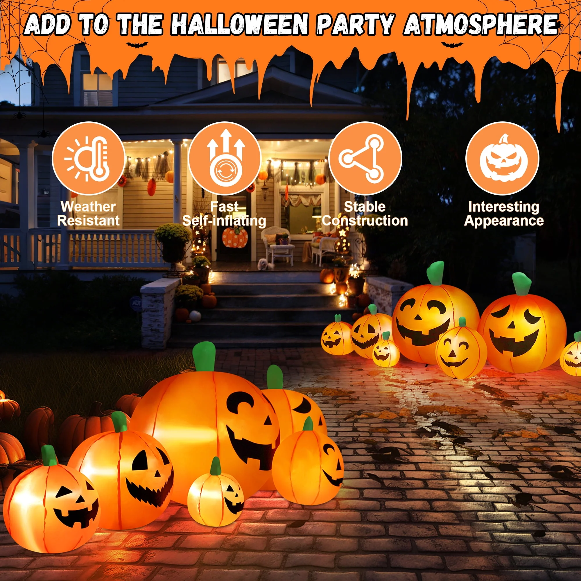 Yexmas 8 FT Halloween Inflatables Pumpkin, 7 Pumpkins Halloween Outdoor Decoration with Built-in LED Lights, Halloween Blow Ups for Yard, Lawn, Garden Decor - Image 5 Yexmas 8 FT Halloween Inflatables Pumpkin, 7 Pumpkins Halloween Outdoor Decoration with Built-in LED Lights, Halloween Blow Ups for Yard, Lawn, Garden Decor - Image 5