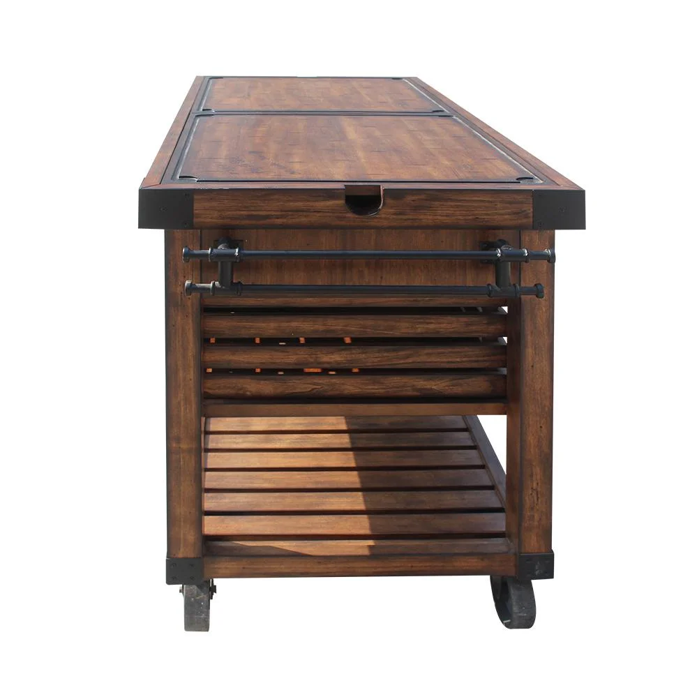 ACME Kaif 3-Drawer Wooden Kitchen Cart with 3 Baskets in Distress Chestnut