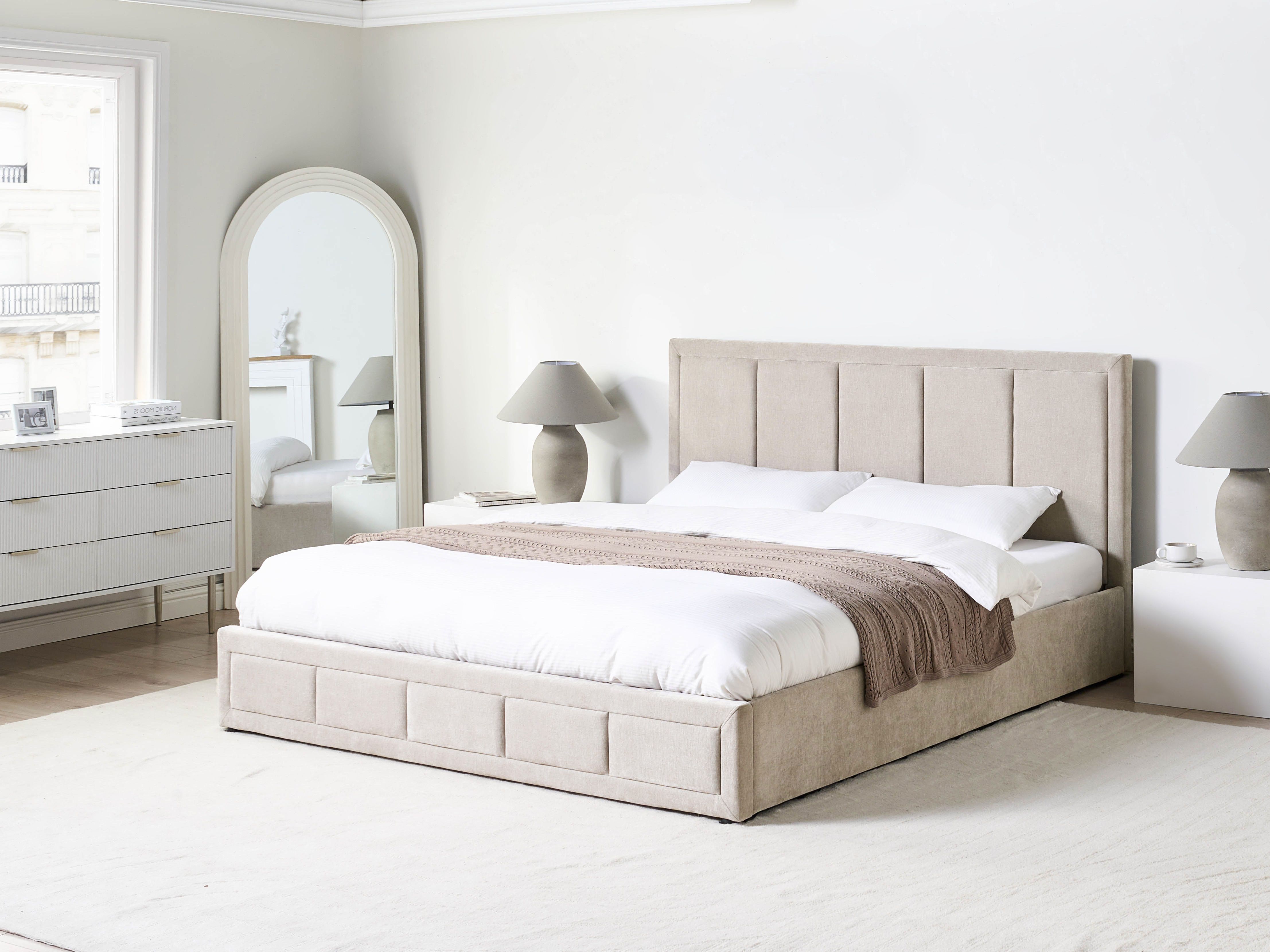 Ottoman Bed Chenille QUIBERON 180 x 200 cm (EU Super King) Taupe