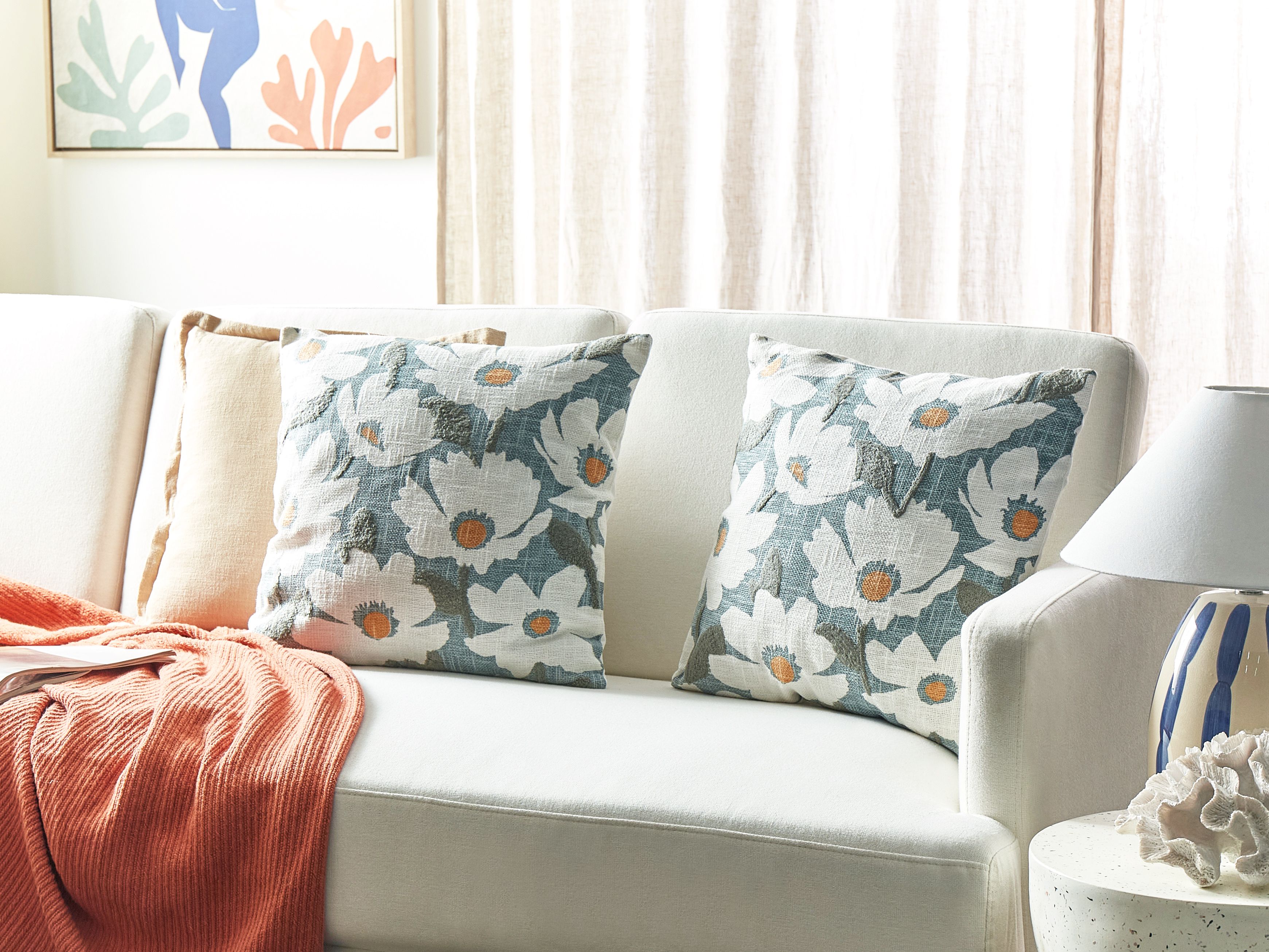 Set of 2 Decorative Cushions JATROPHA Cotton 45 x 45 cm Light Blue Floral Pattern