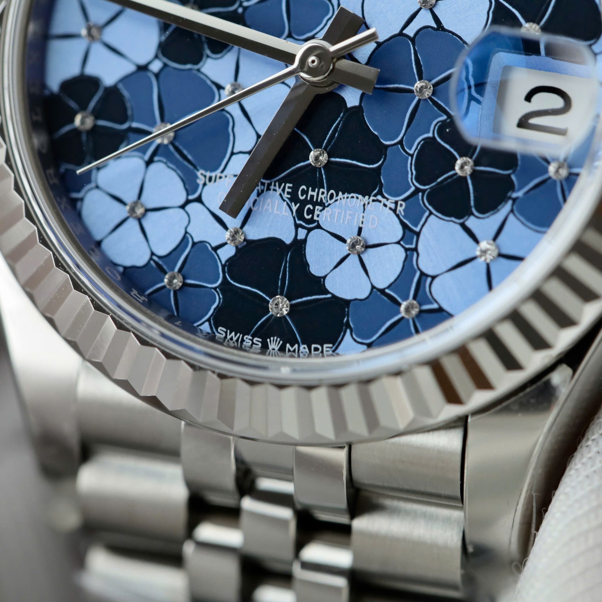 Rolex DateJust Replica Watch Women Blue Flower Dial THB Factory 31mm - Elite Watch Atelier