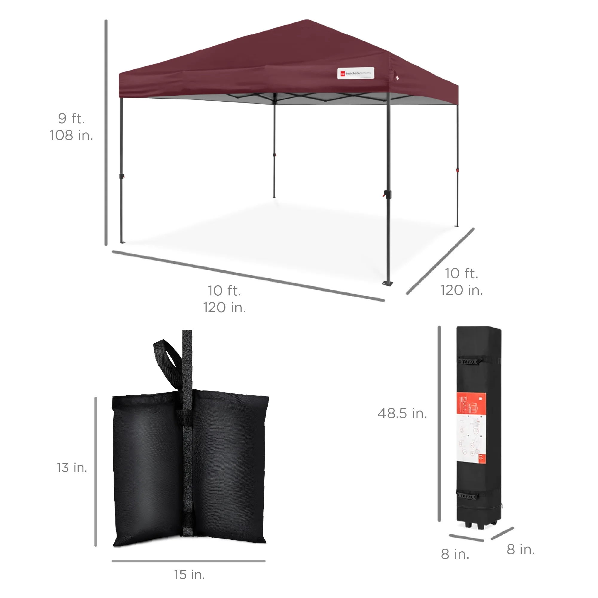 Best Choice Products 10x10ft Easy Setup Pop Up Canopy w/ 1-Button Setup, Wheeled Case, 4 Weight Bags - White - Image 64